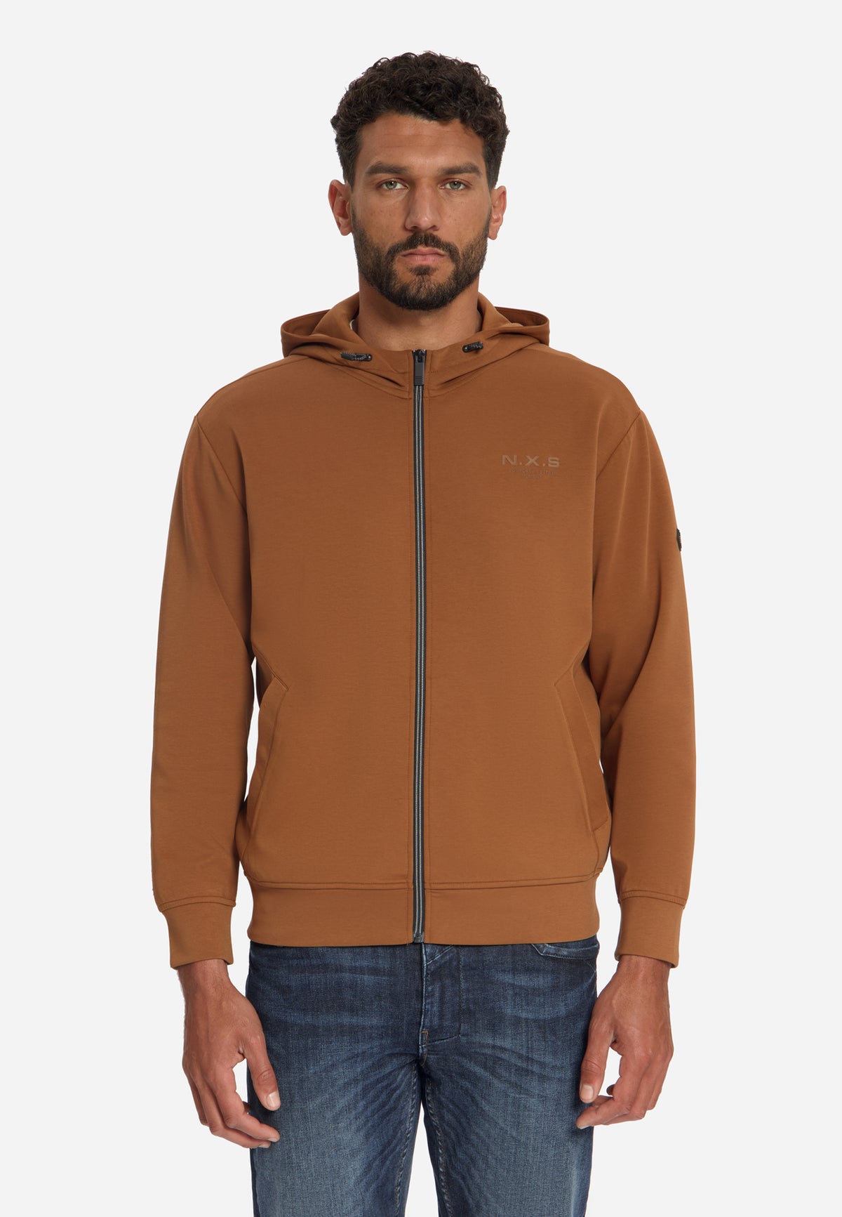 Kapuzen-Sweatjacke mit Reißverschluss | Caramel