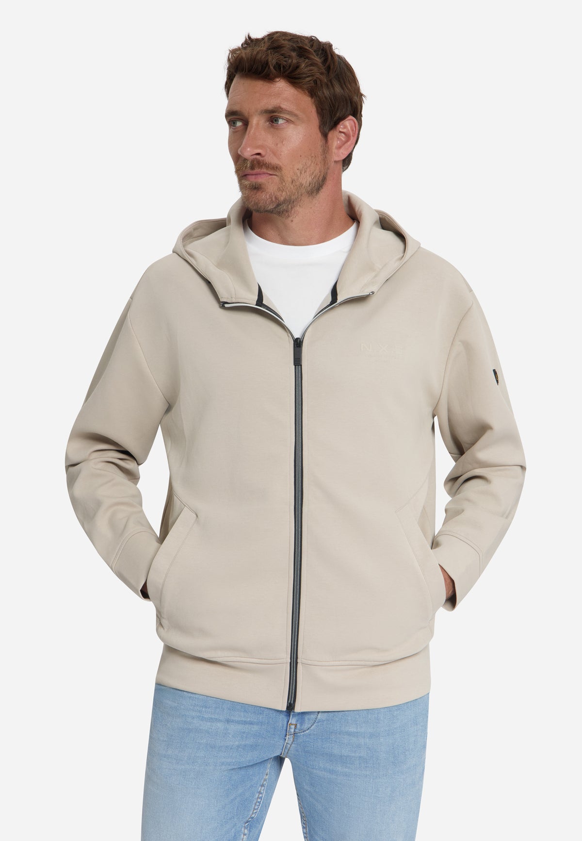 Kapuzen-Sweatjacke mit Reißverschluss | Cement