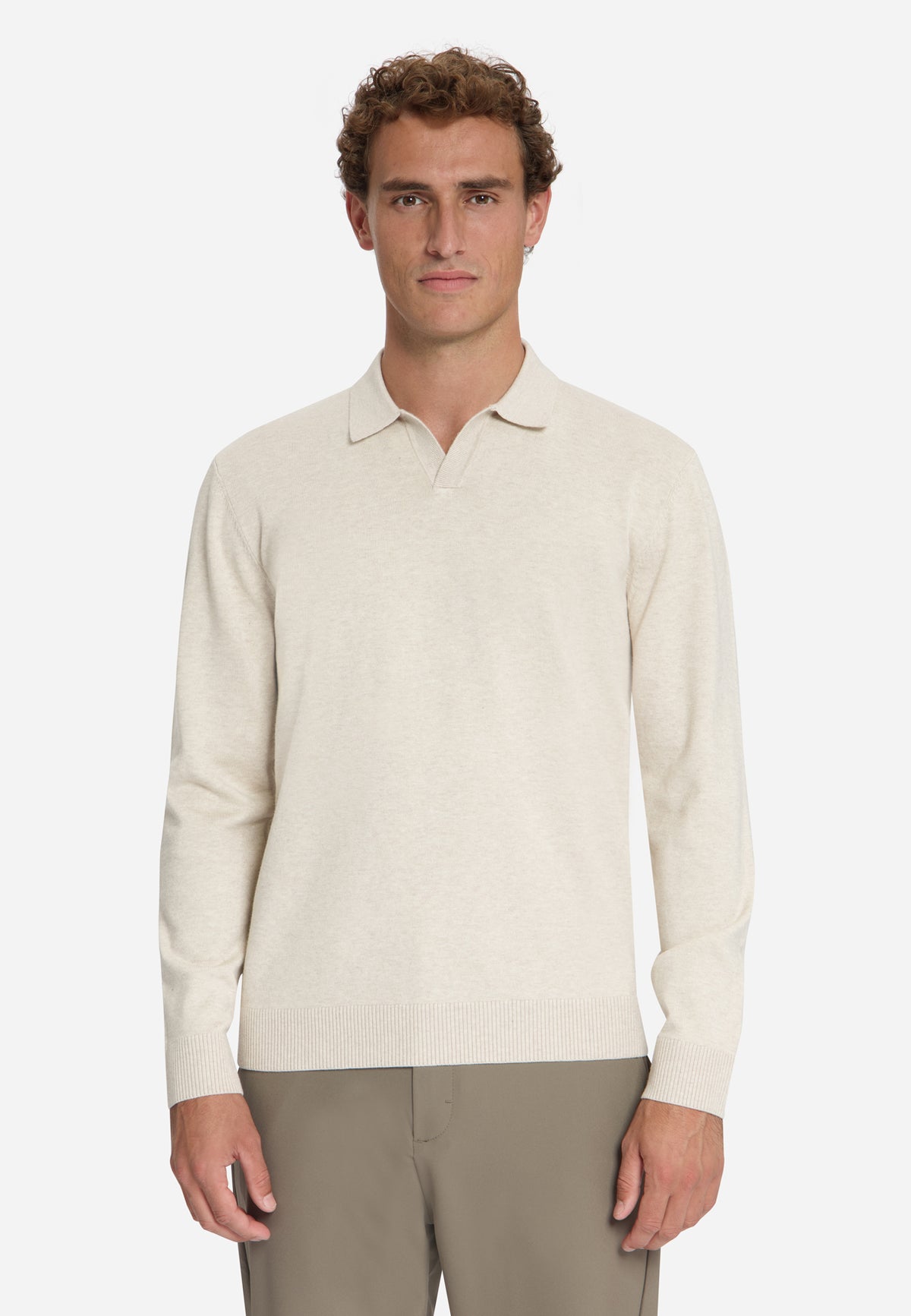 Feinstrick-Polo-Pullover | stone