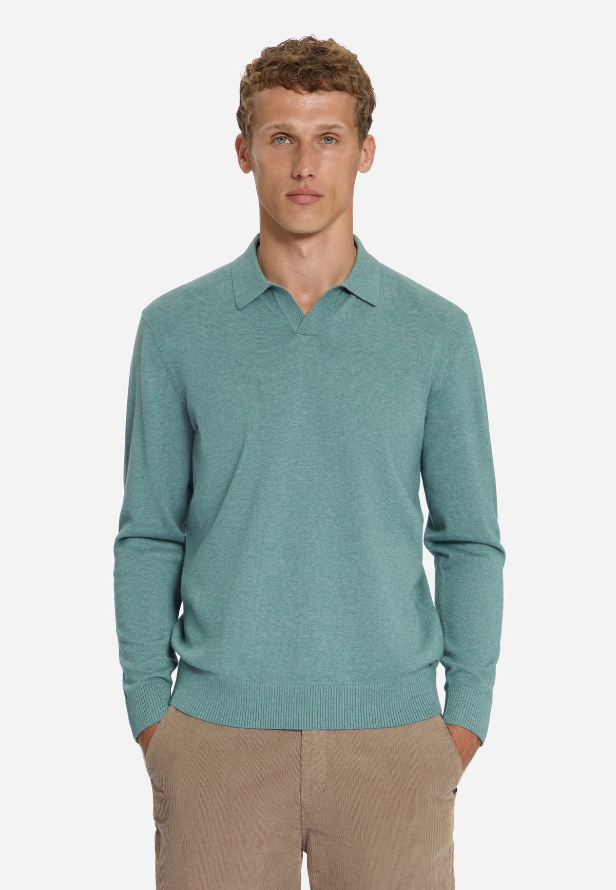 Feinstrick-Polo-Pullover | DUSTY BLUE