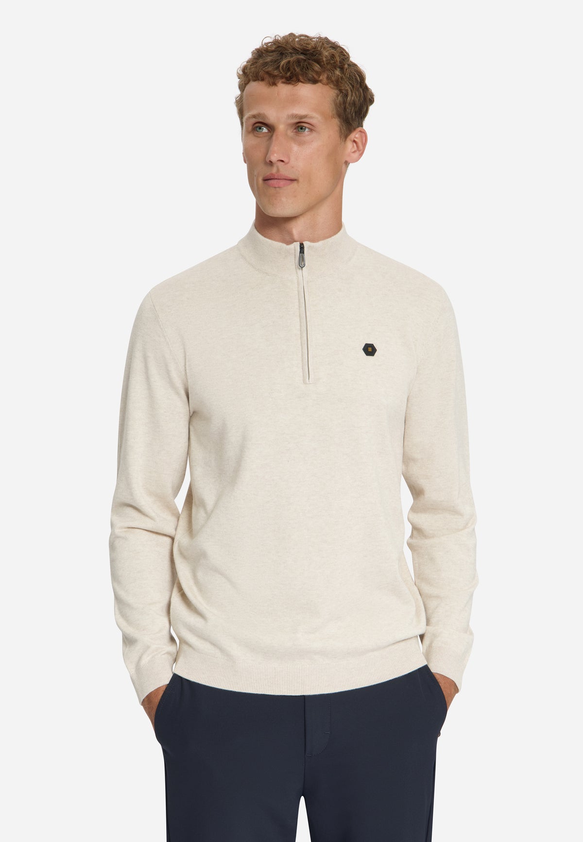 Melange Half-Zip Strickpullover | Stone