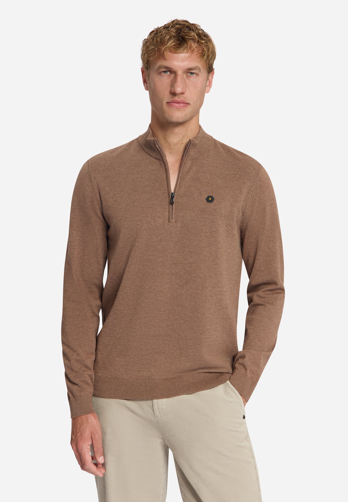 Melange Half-Zip Strickpullover | Light Brown