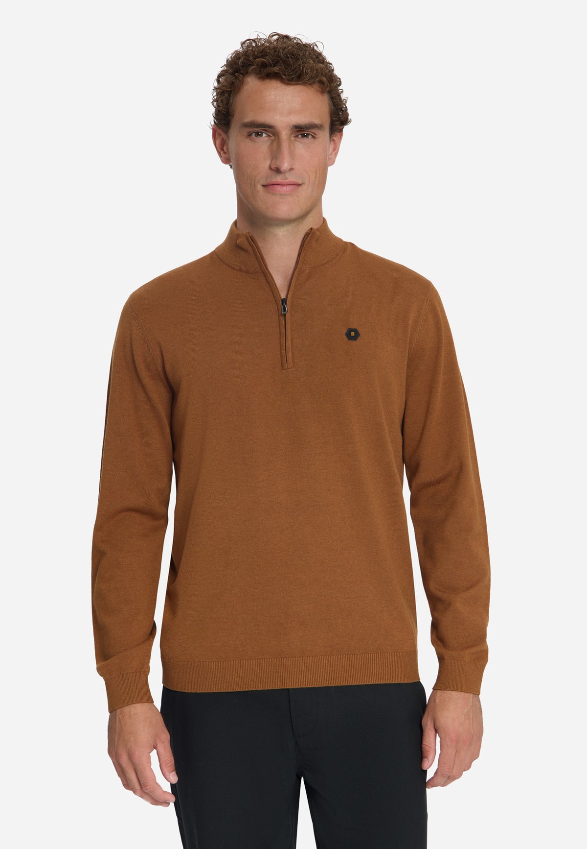 Melange Half-Zip Strickpullover | Caramel