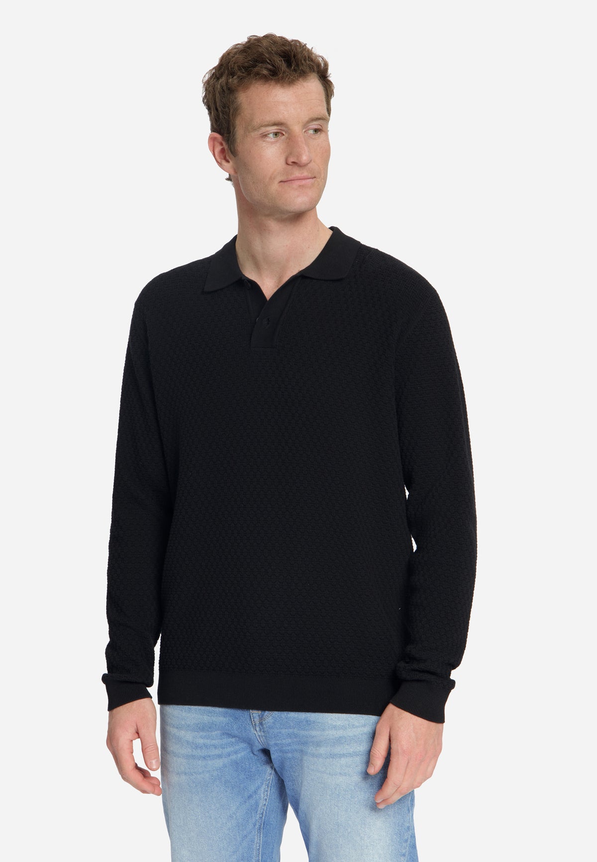 Jacquard-Polo-Pullover | Schwarz