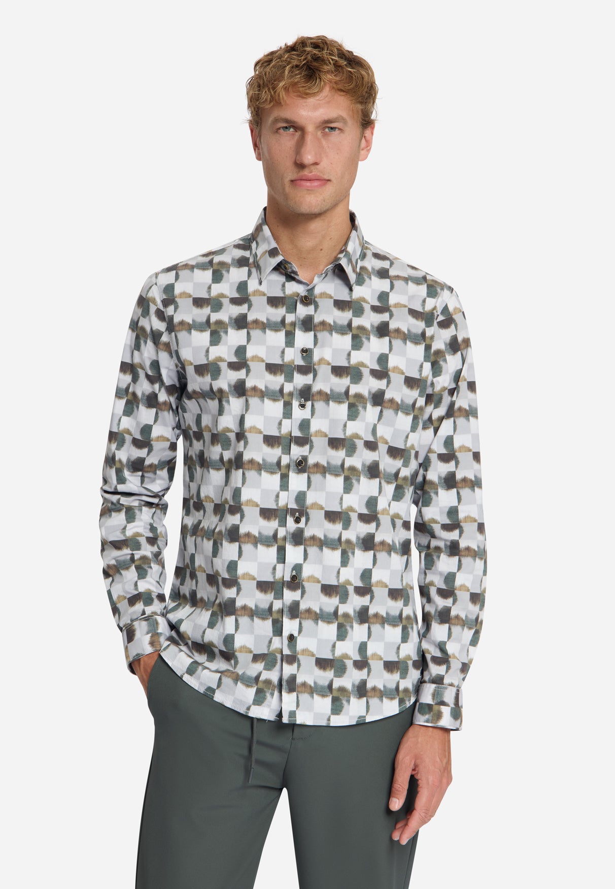 Stretchhemd mit Print | Caramel