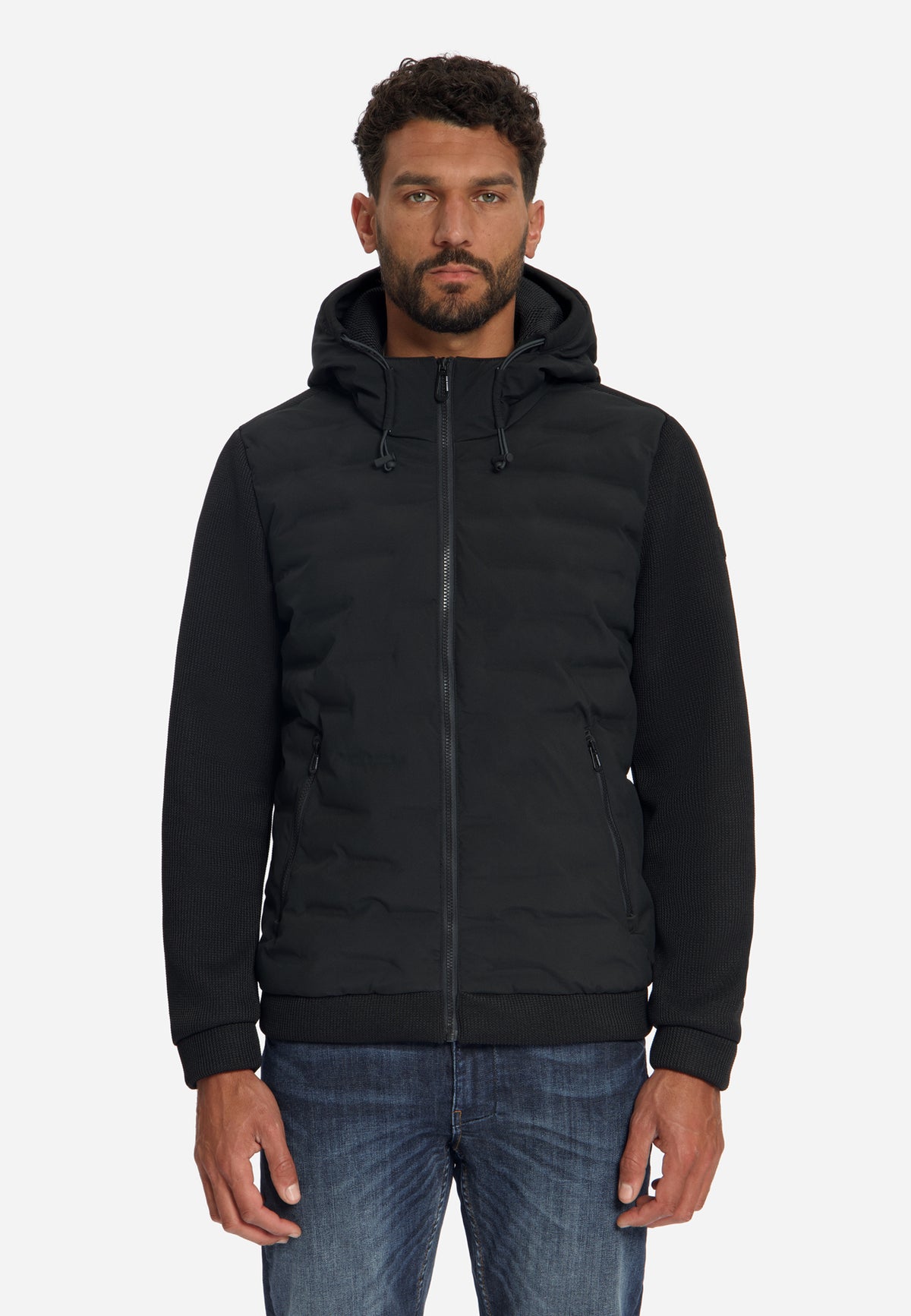 Strickjacke mit leichter Wattierung und Kapuze | Black