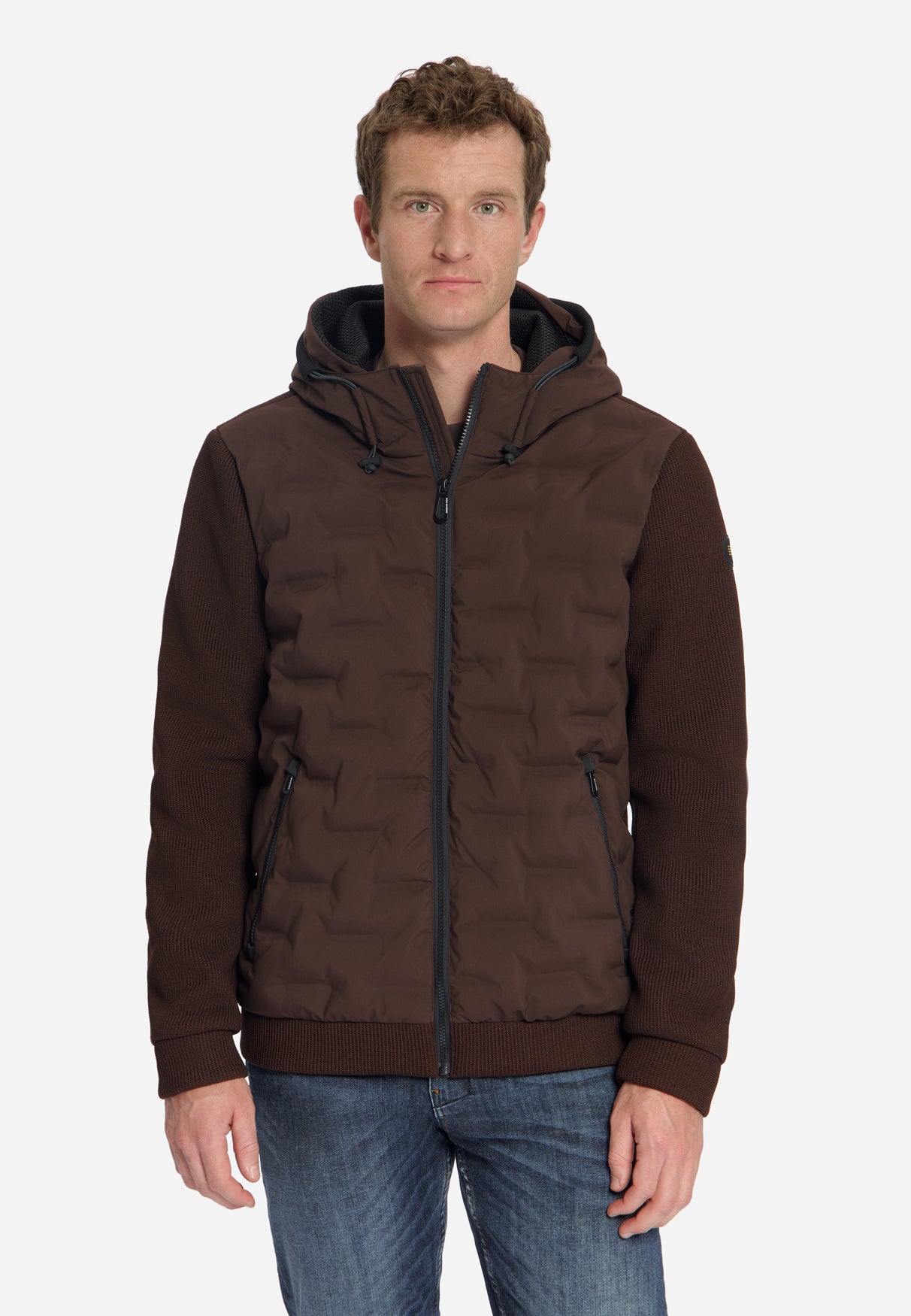Strickjacke mit leichter Wattierung und Kapuze | Dark Brown