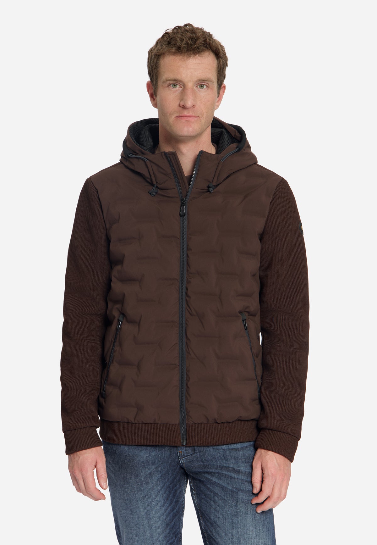 Strickjacke mit leichter Wattierung und Kapuze | Dark Brown