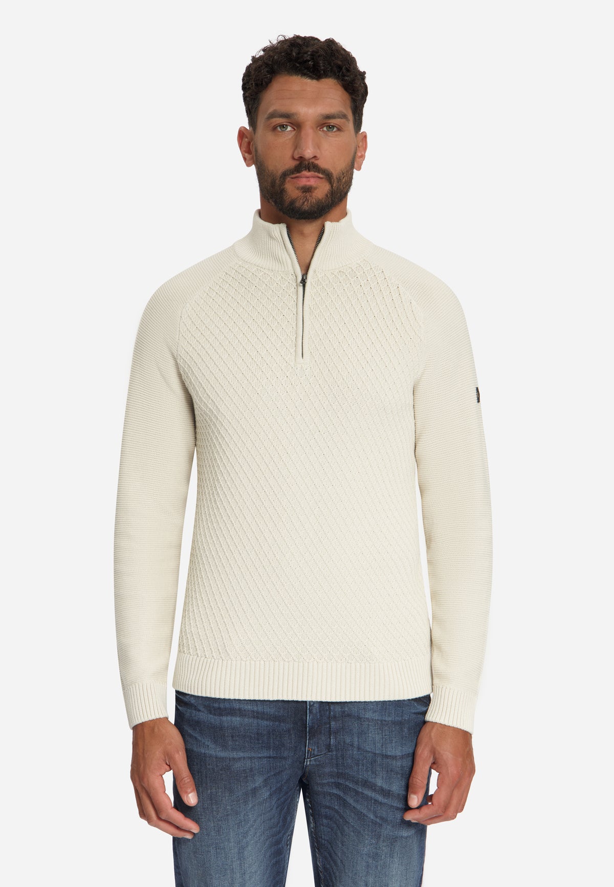 Cable Knit Half-Zip Jumper | Stone