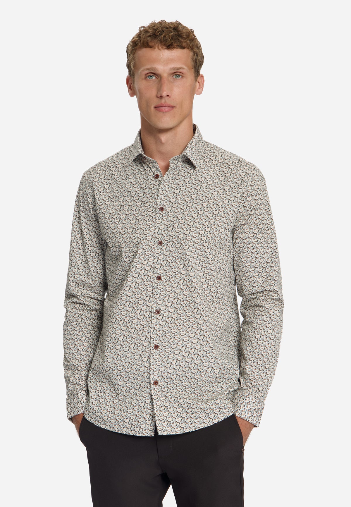 Bedrucktes Stretch-Hemd | Caramel