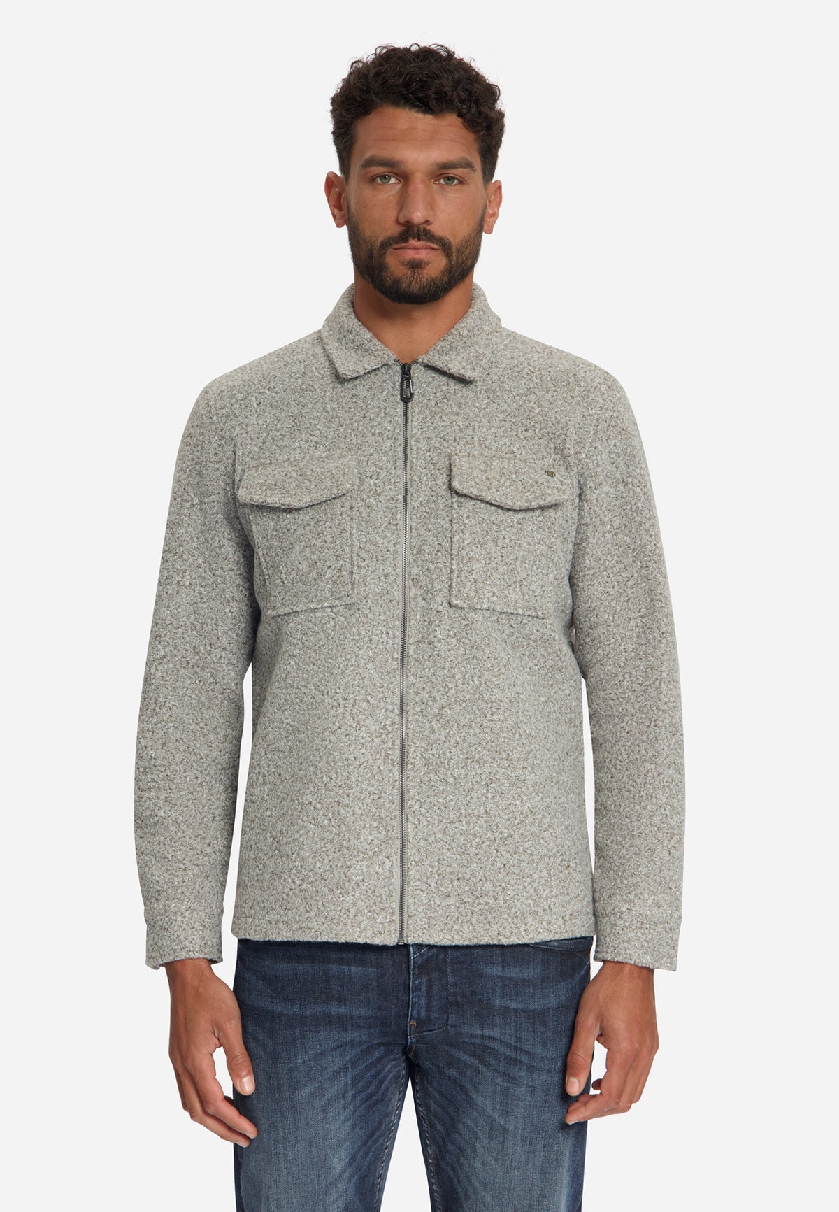 Bouclé-Overshirt mit Reißverschluss | Grey Melange