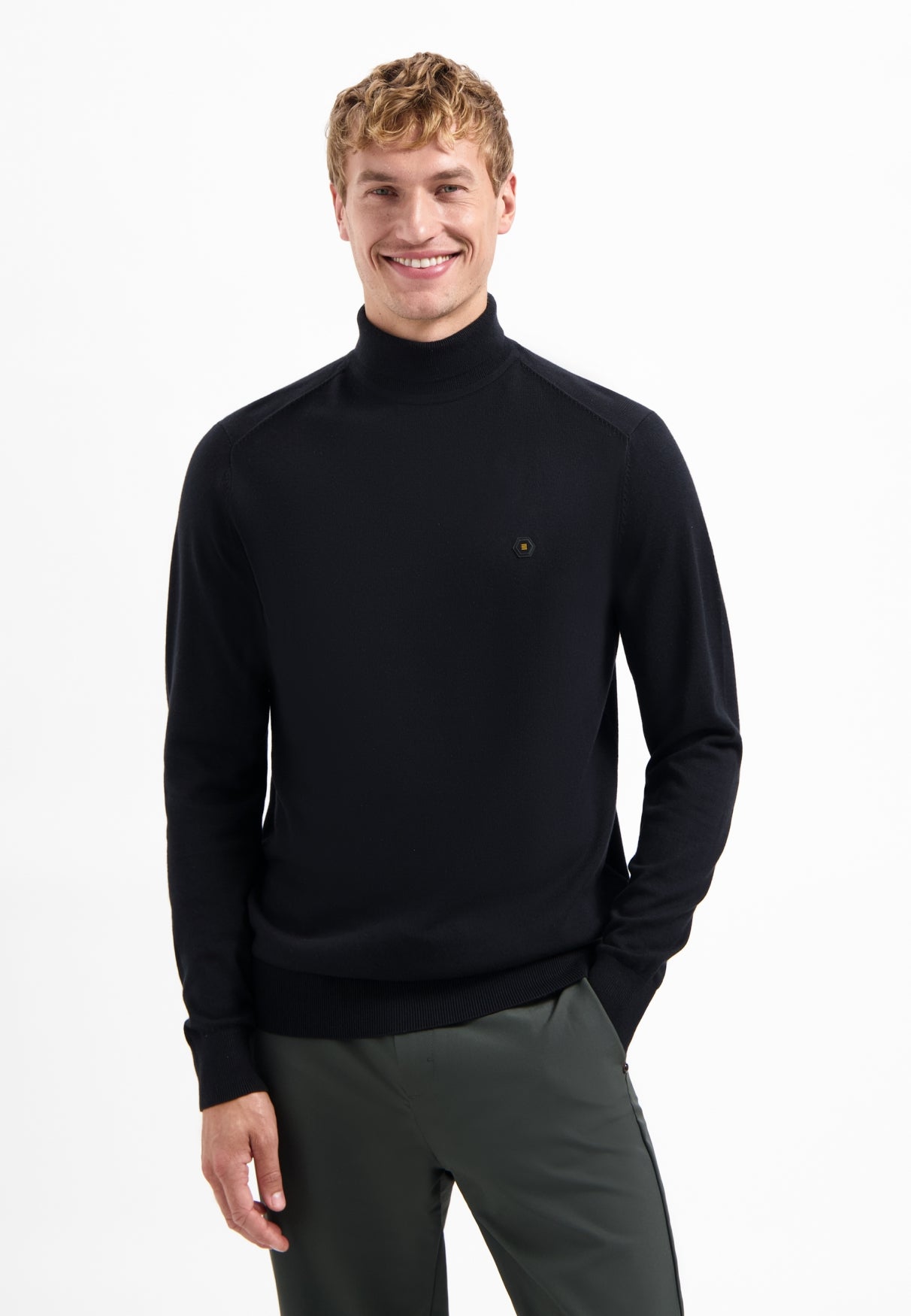 Melange-Rollkragenpullover | Schwarz