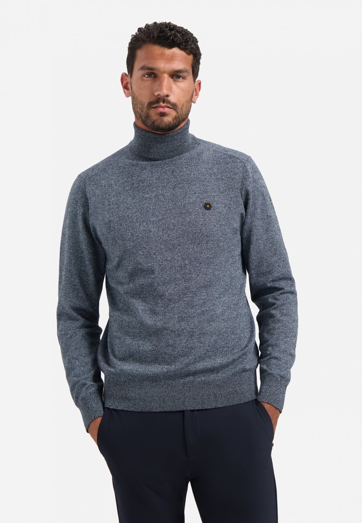 Melange-Rollkragenpullover | Staubblau