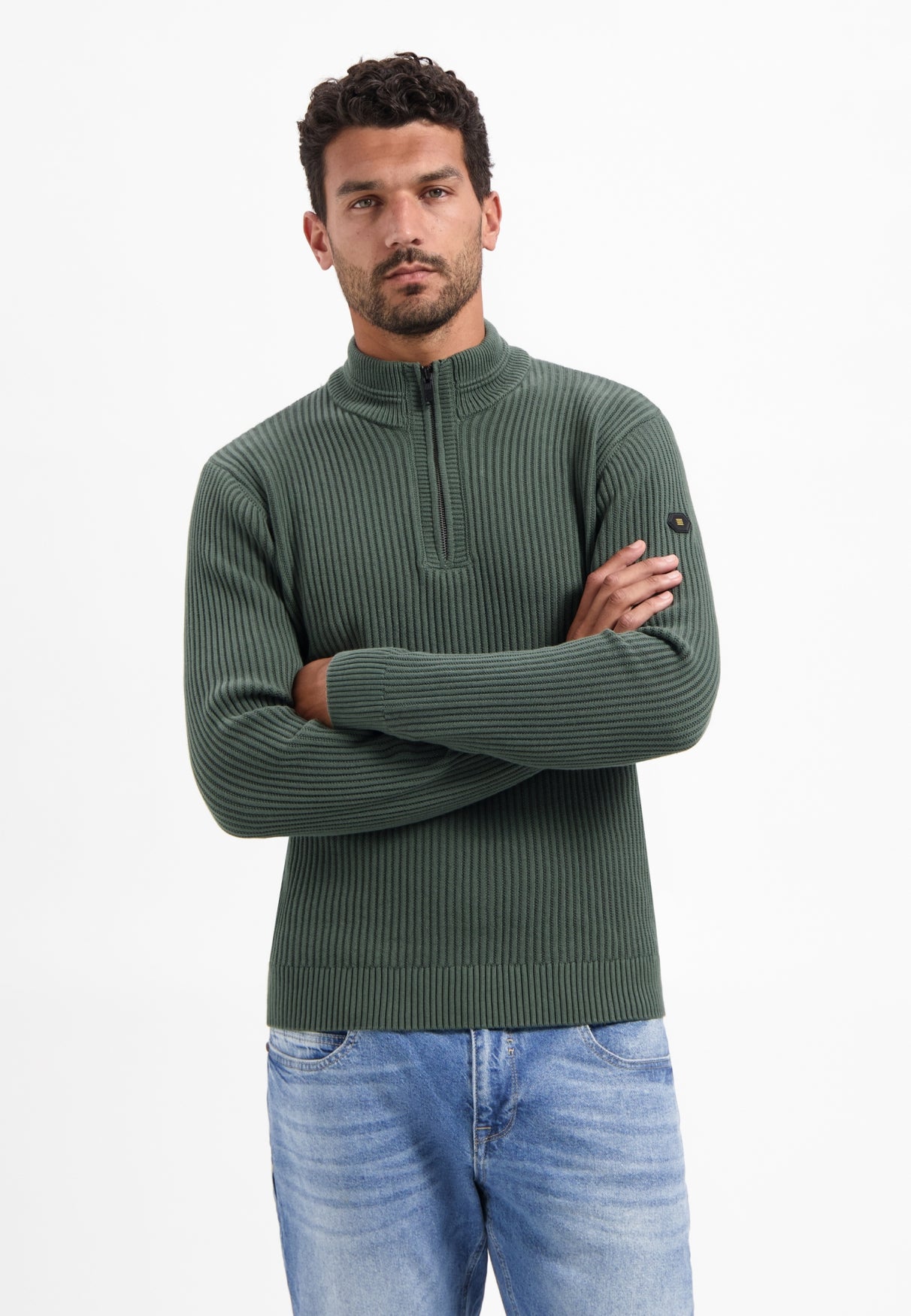 Schwerer Rippenstrickpullover | Dunkelgrün