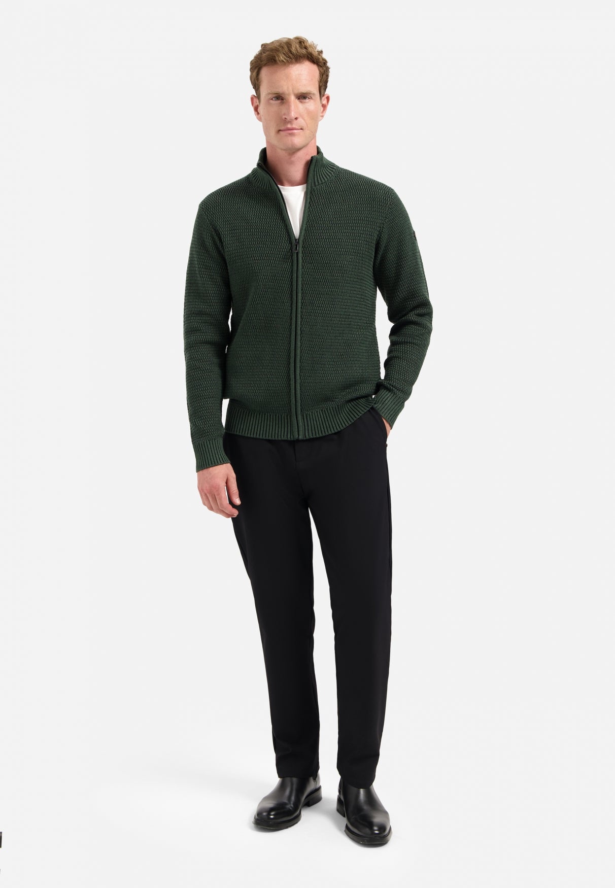 Strickjacke in schwerer Melange-Optik | Dunkelgrün