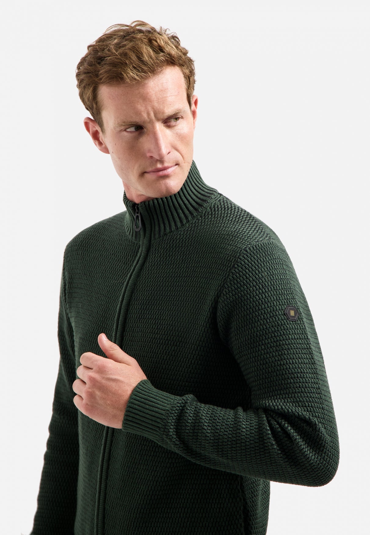 Strickjacke in schwerer Melange-Optik | Dunkelgrün