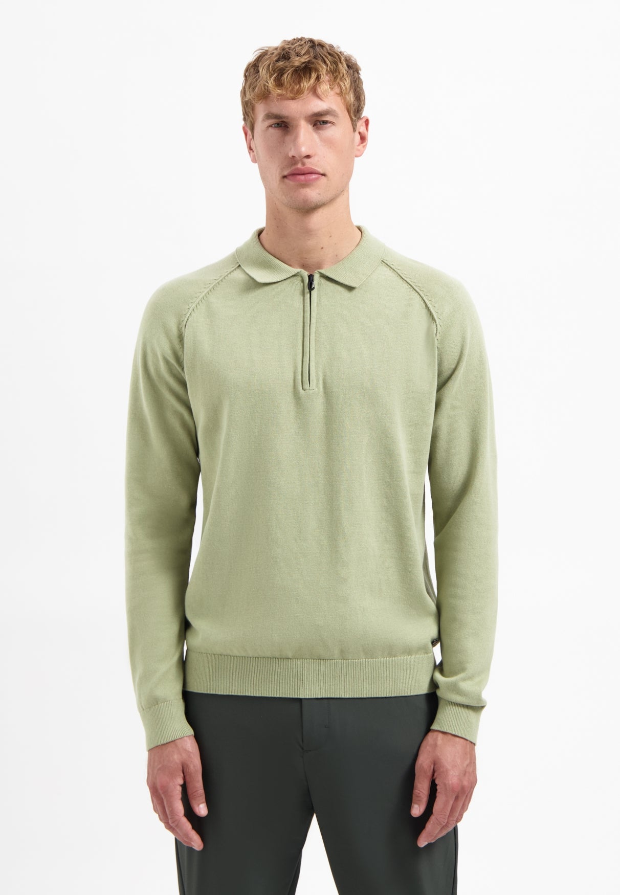 Half-Zip-Polo-Pullover | Light Moss