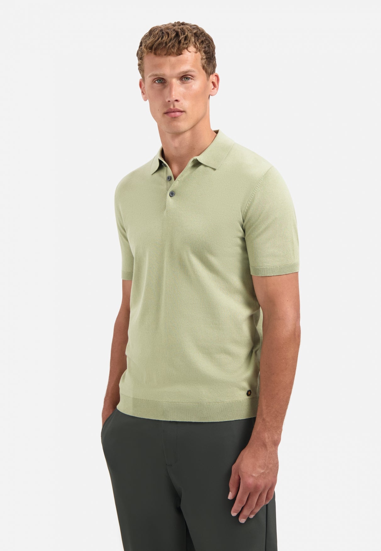 Knitted polo | Light Moss