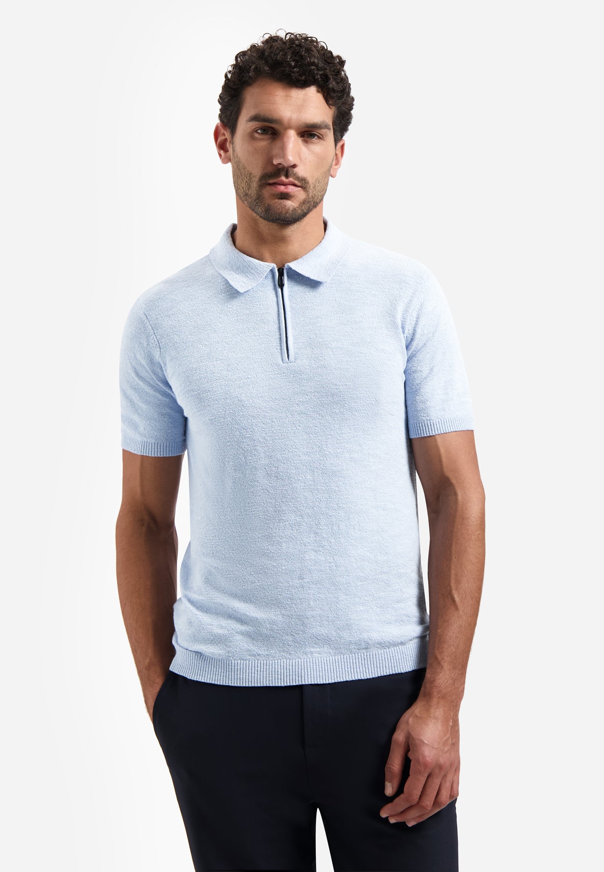 Strick-Poloshirt mit Reißverschluss | Blue