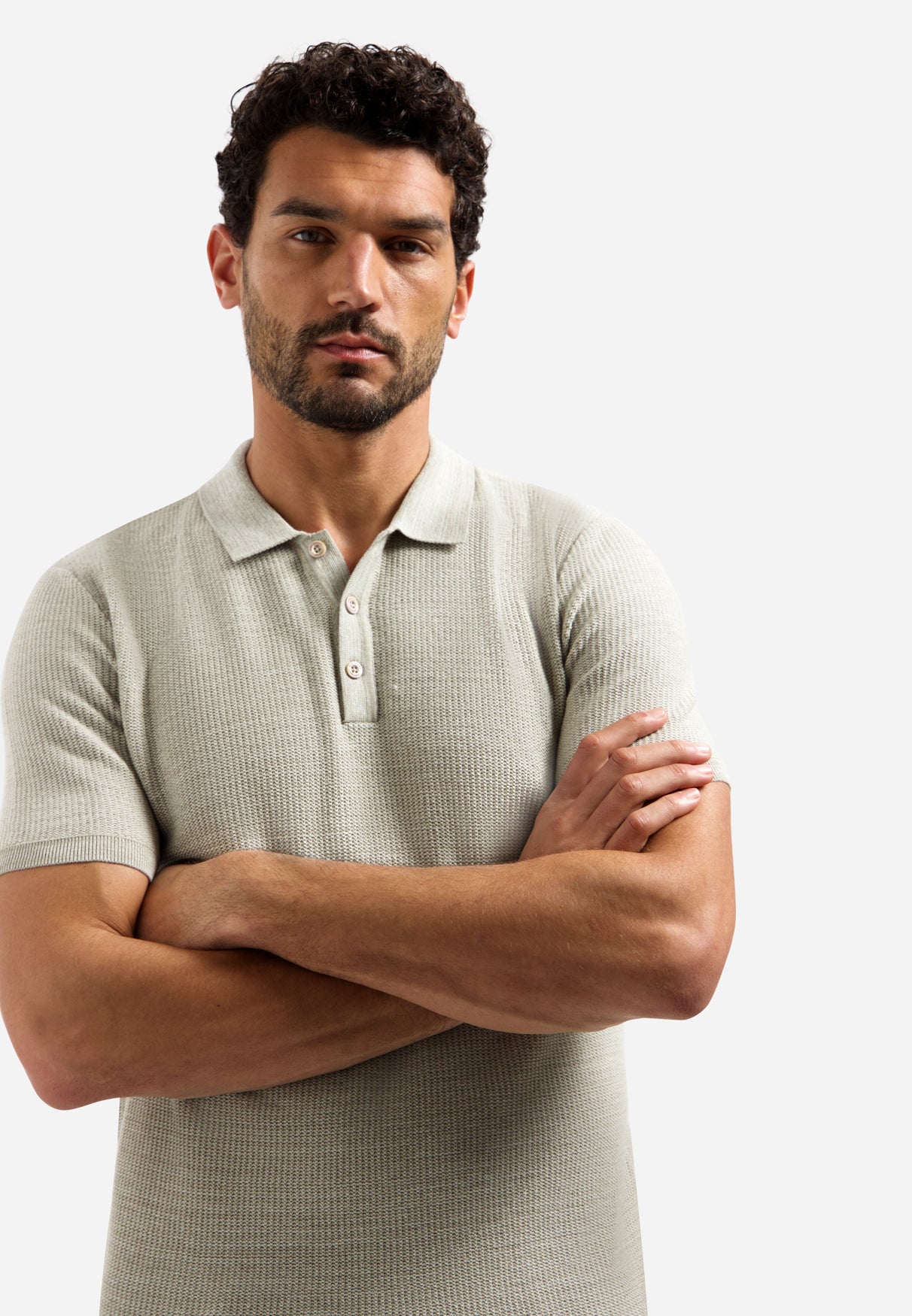 Knitted polo shirt | Taupe