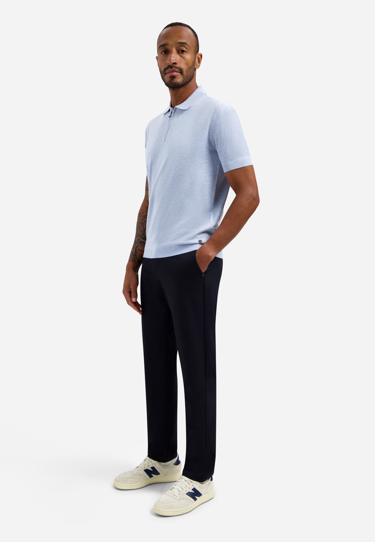 Knitted polo shirt with half-zip | Blue