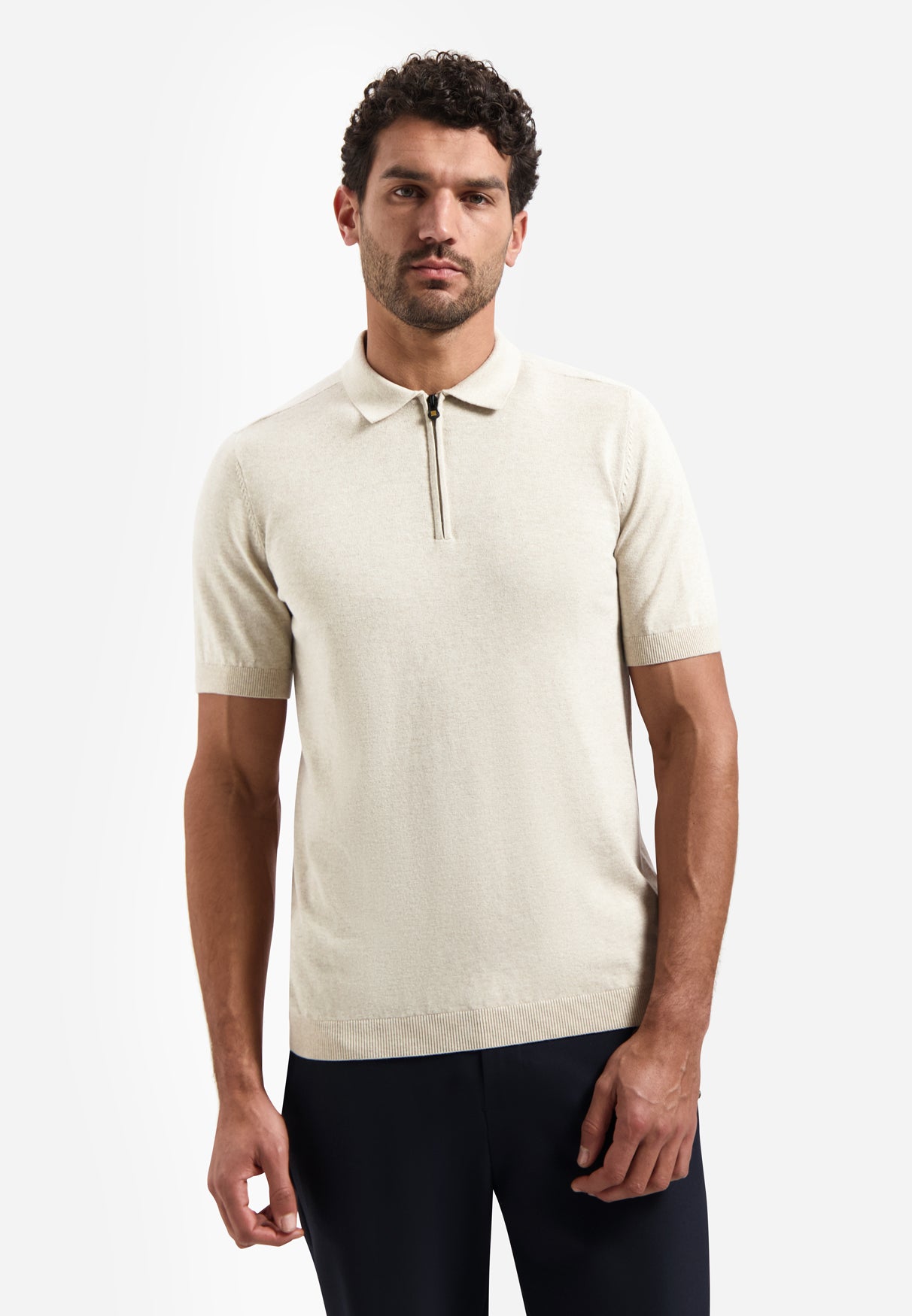 Knitted polo shirt with half-zip | Desert