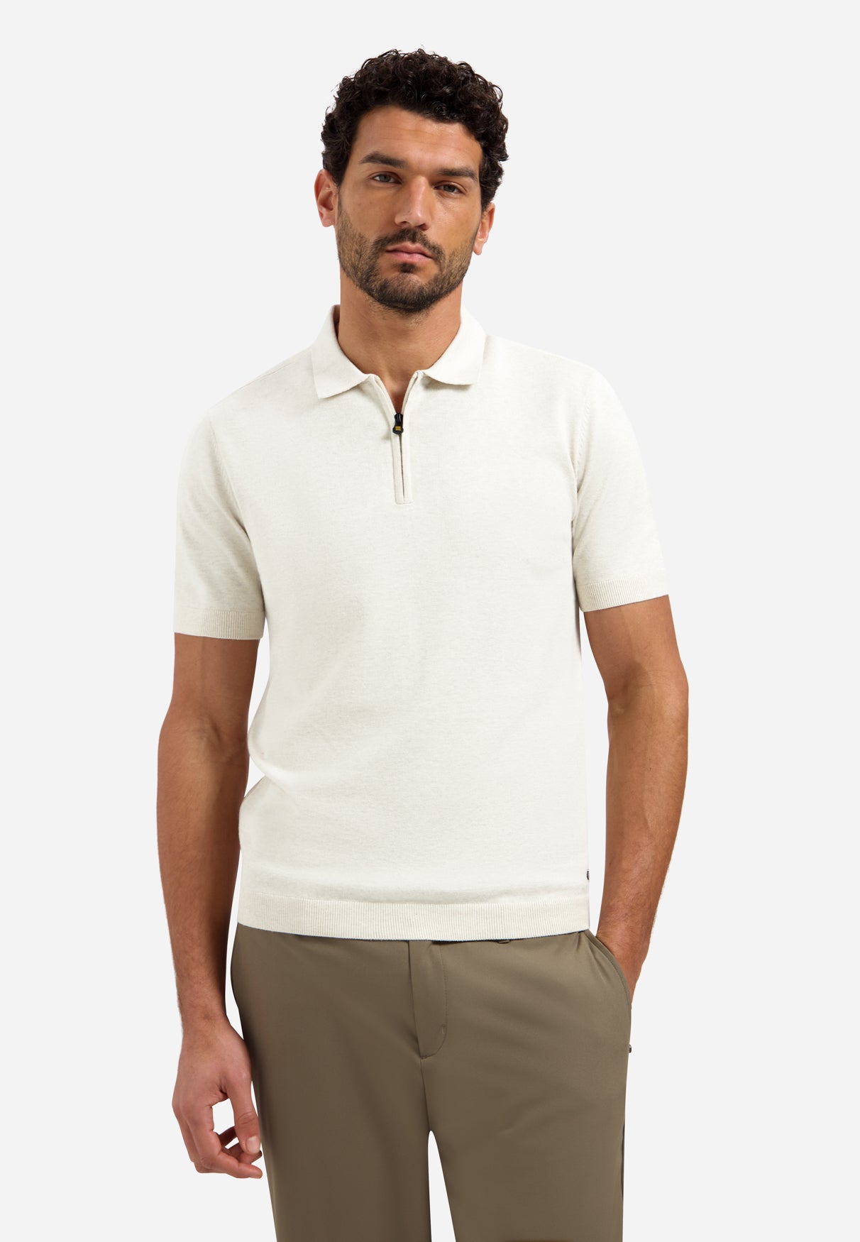 Knitted polo shirt with half-zip | Kit Melange