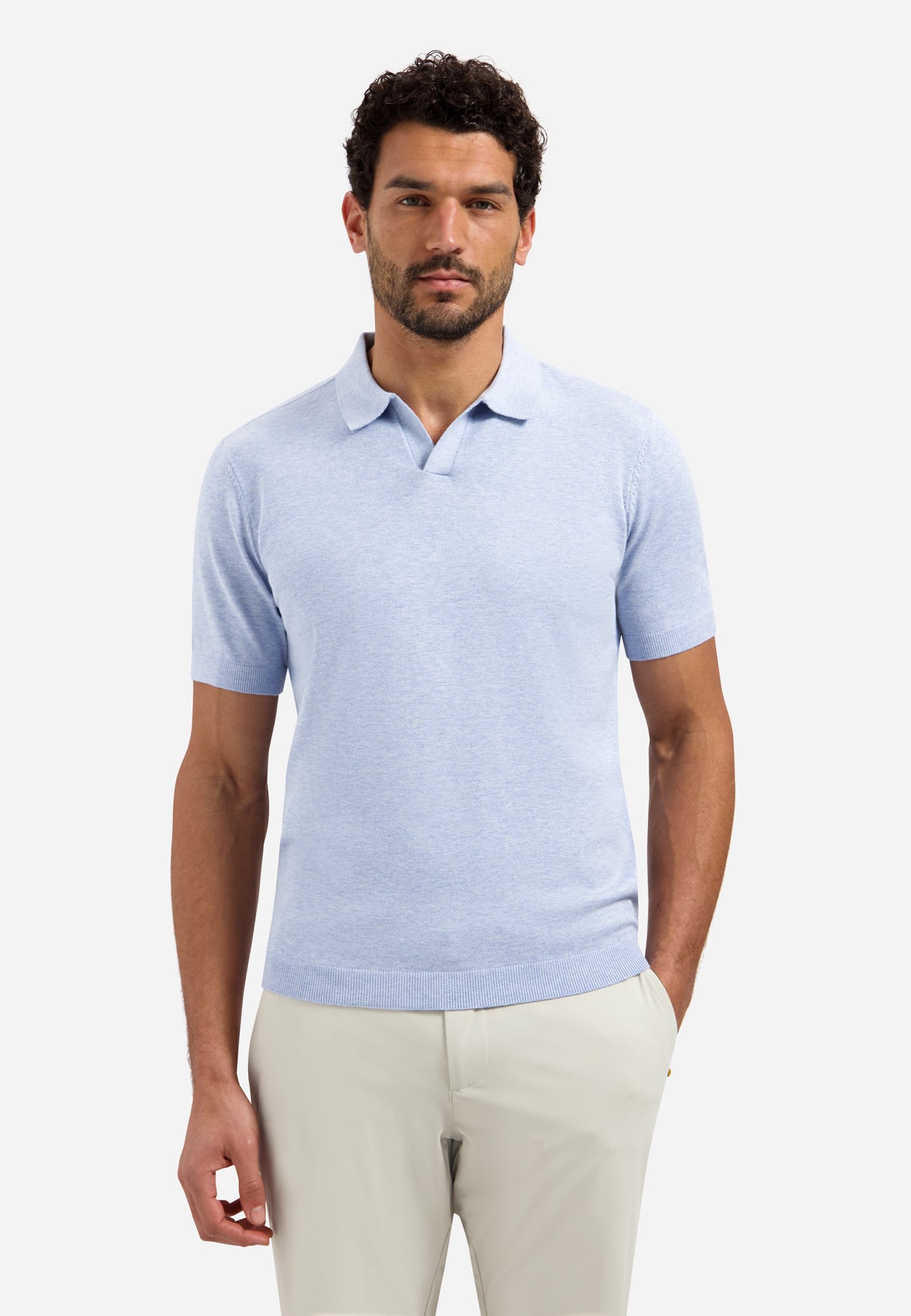Knitted polo shirt with V-neck | Blue