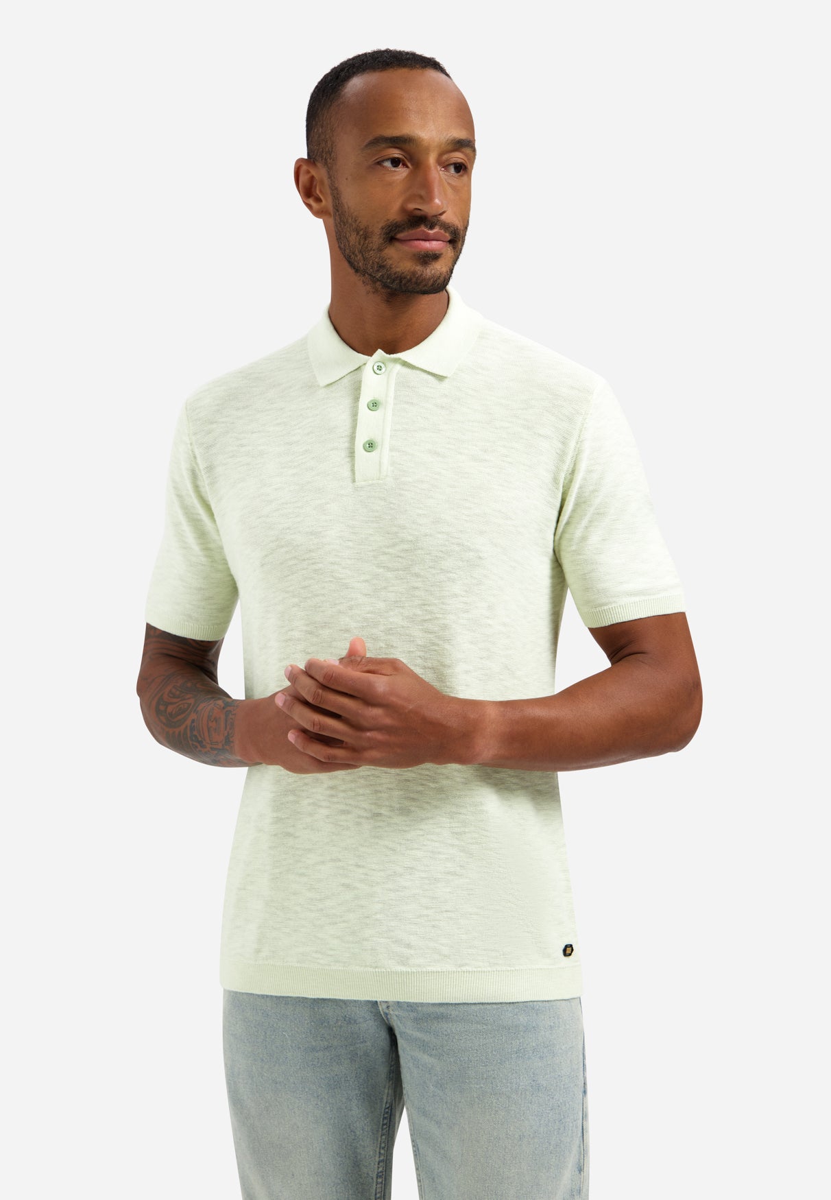 Knitted slub polo shirt with buttons | Seagreen