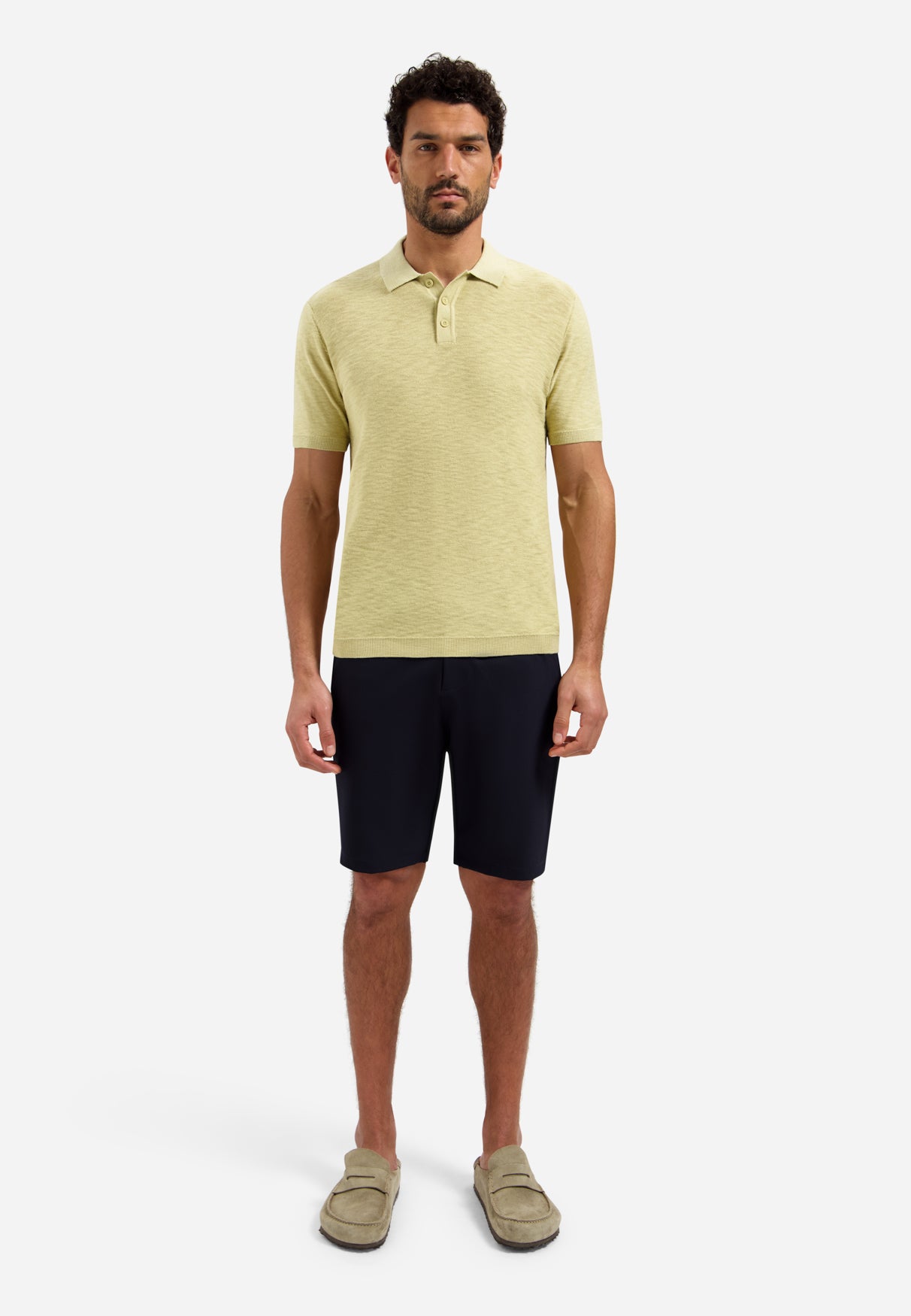 Knitted slub polo shirt with buttons | Yellow