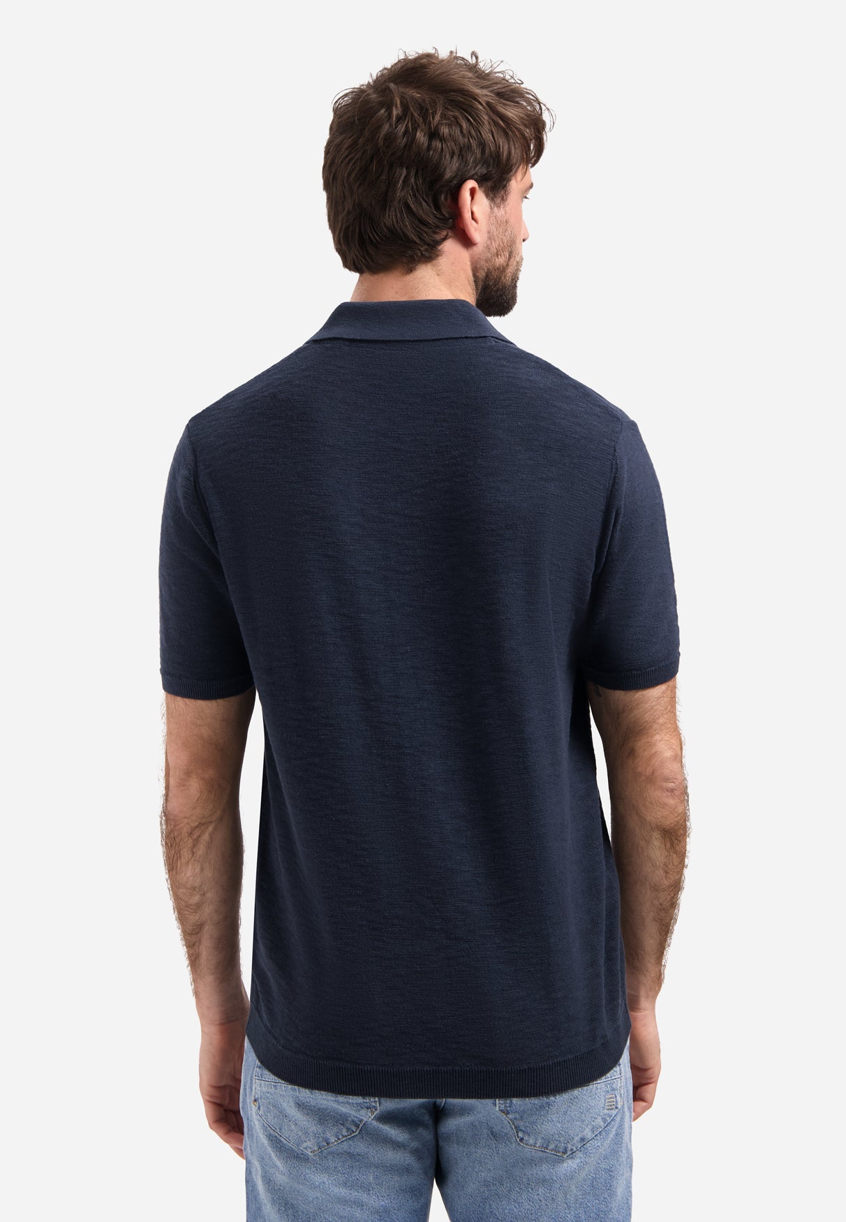 Knitted slub polo shirt with buttons | Night