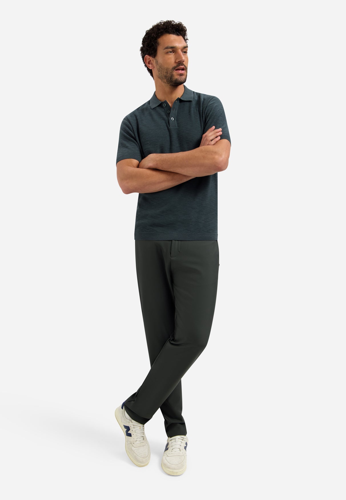 Knitted slub polo shirt with buttons | Dark Steel
