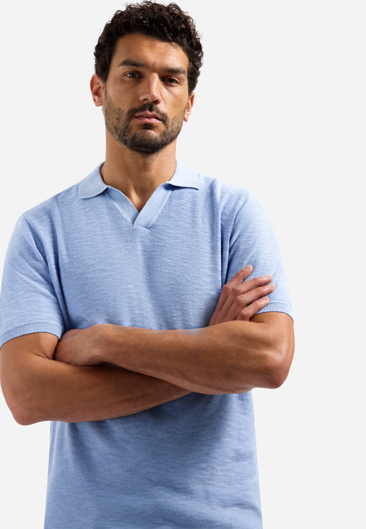 Strick-Poloshirt mit V-Ausschnitt | Blue