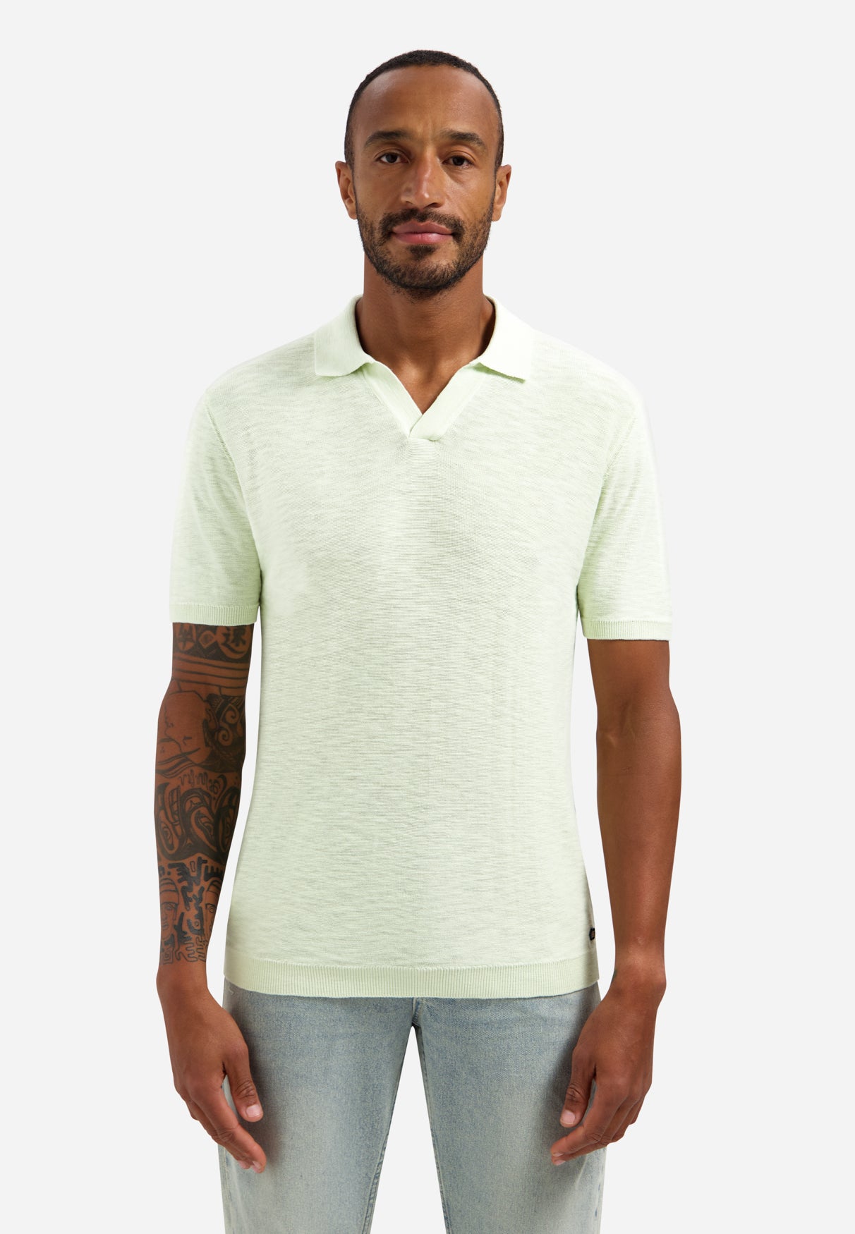 Strick-Poloshirt mit V-Ausschnitt | Seagreen