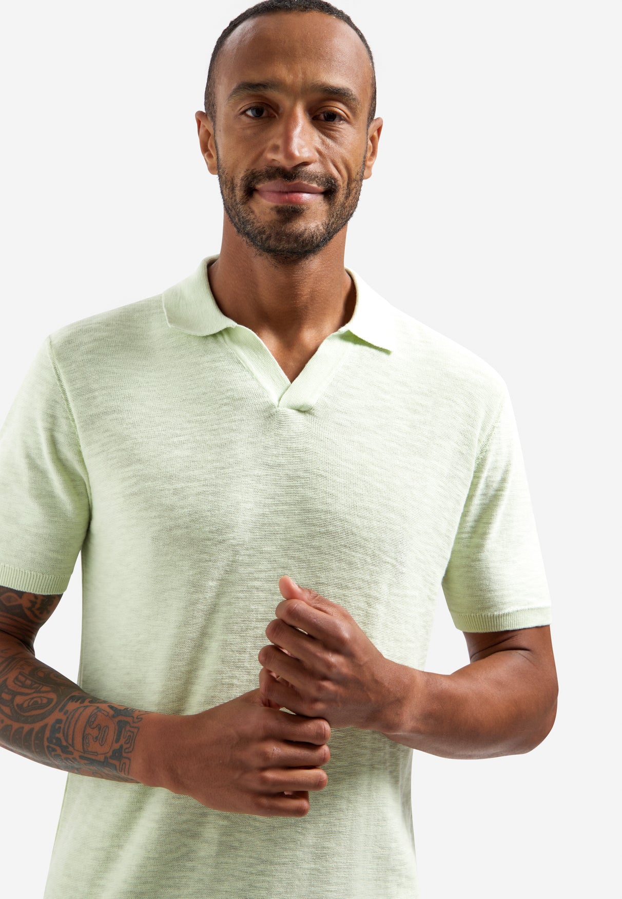 Strick-Poloshirt mit V-Ausschnitt | Seagreen