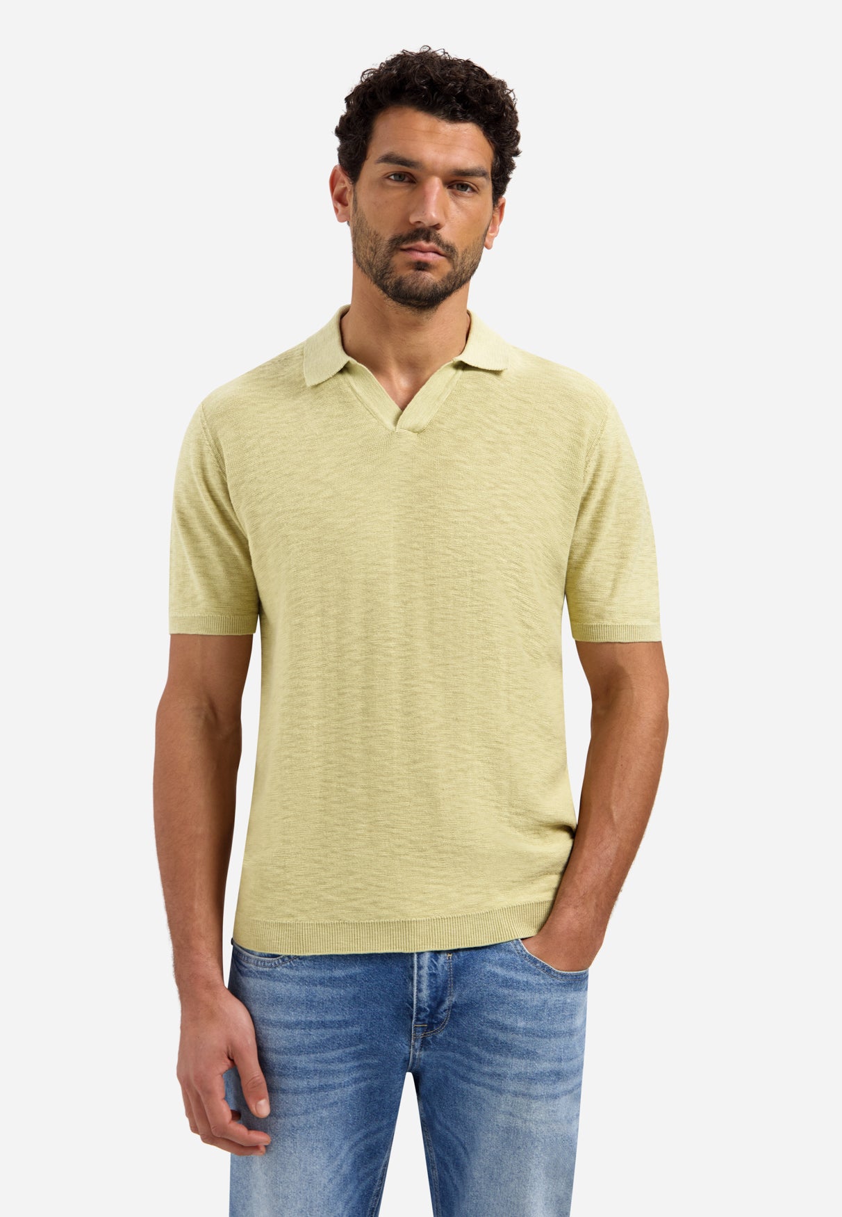 Strick-Poloshirt mit V-Ausschnitt | Yellow