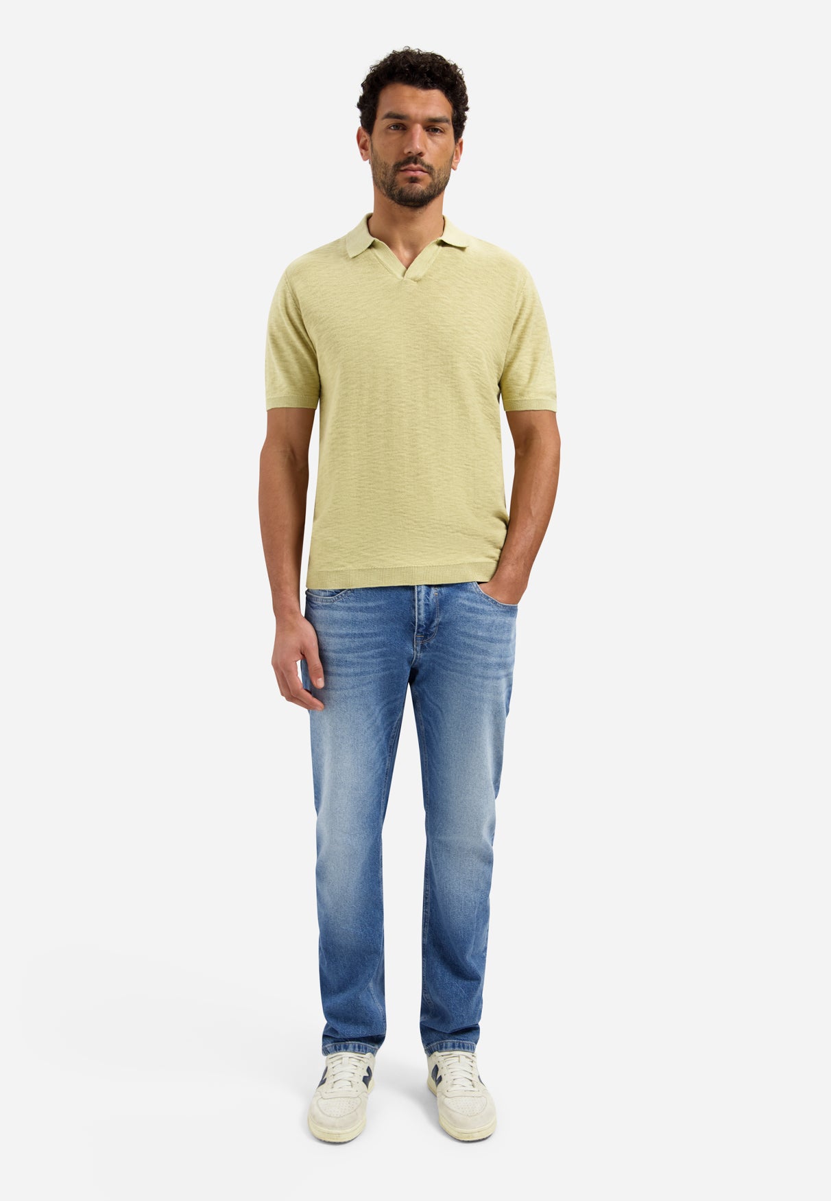 Strick-Poloshirt mit V-Ausschnitt | Yellow