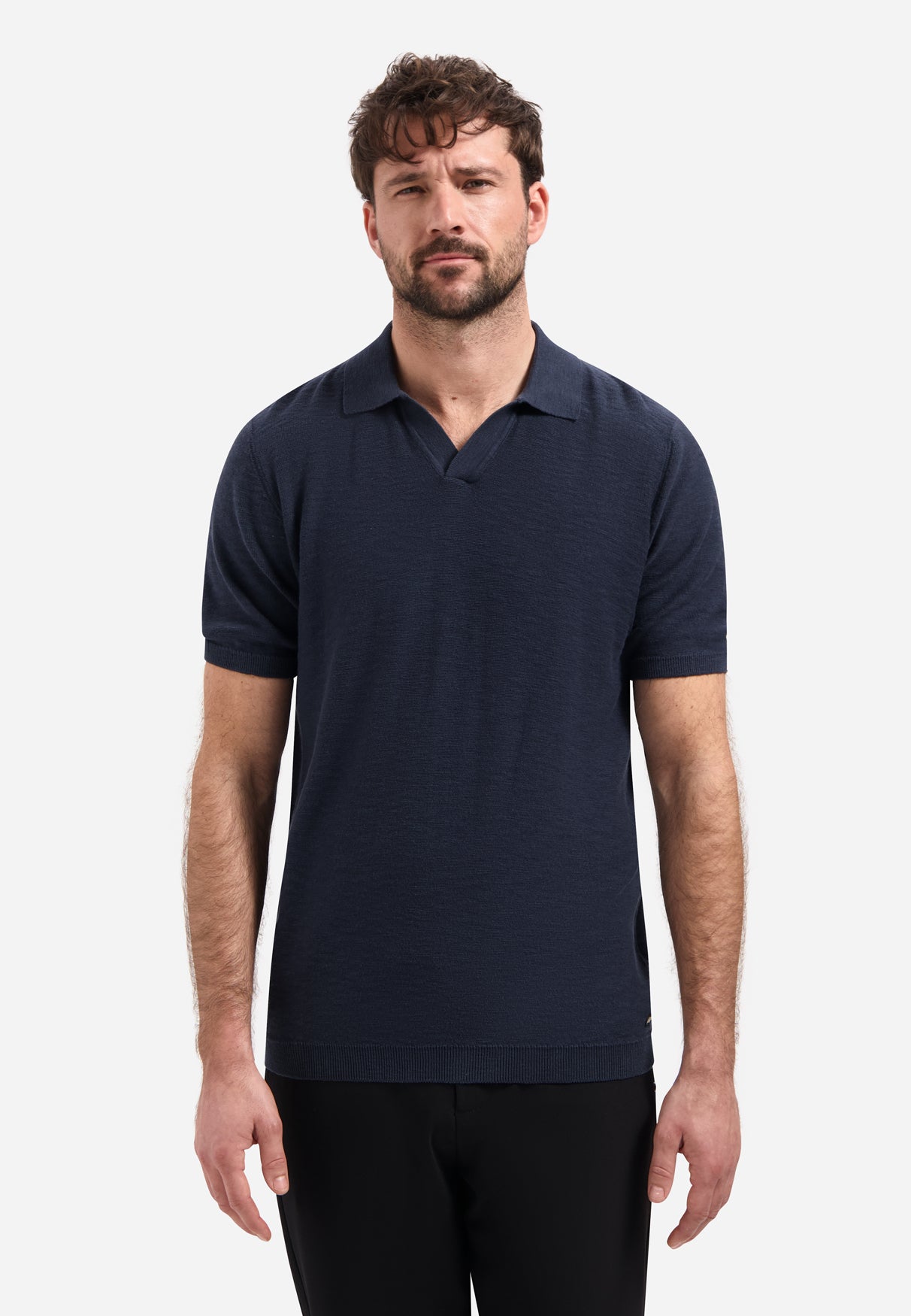 Knitted V-neck polo shirt | Night
