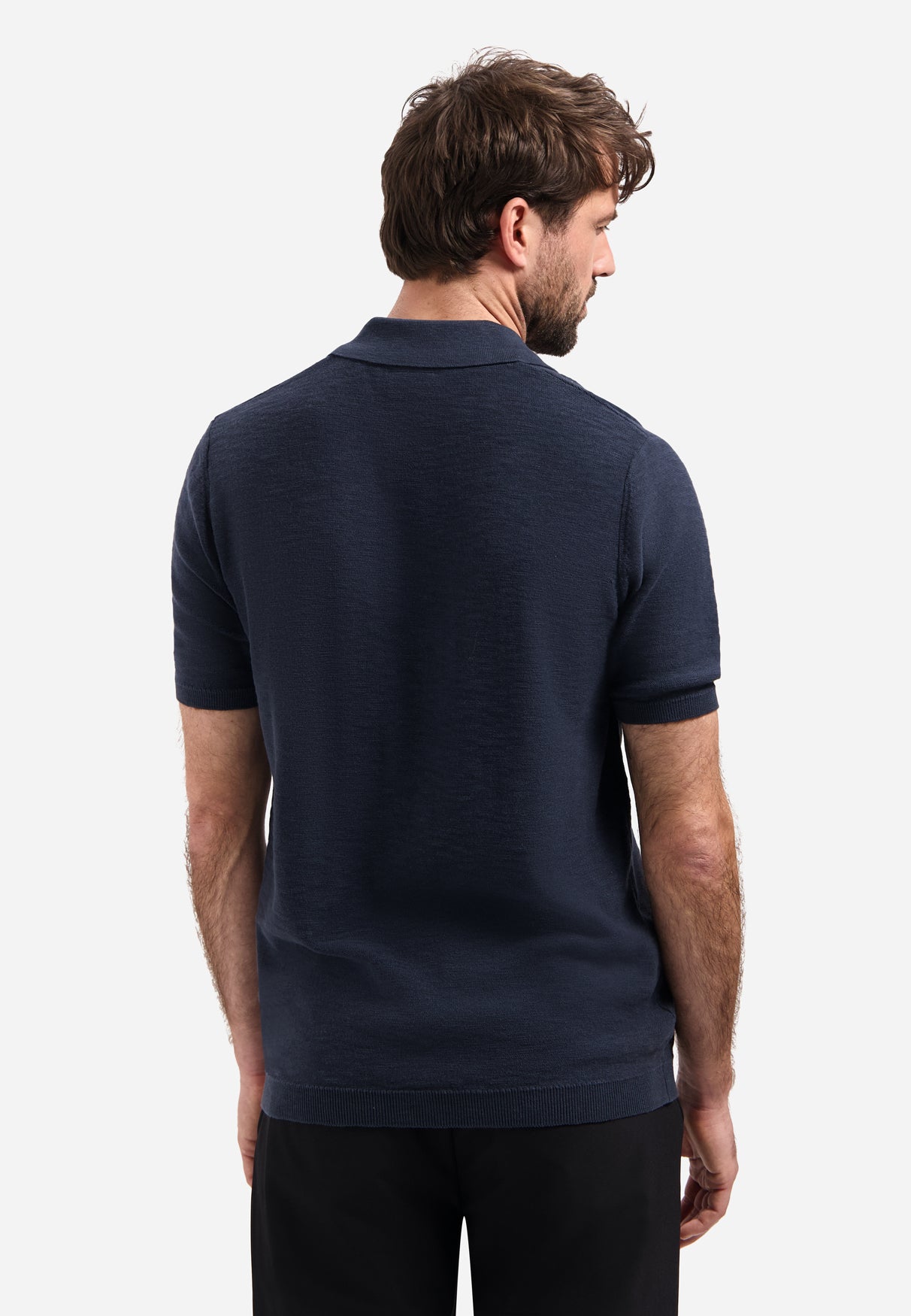 Knitted V-neck polo shirt | Night