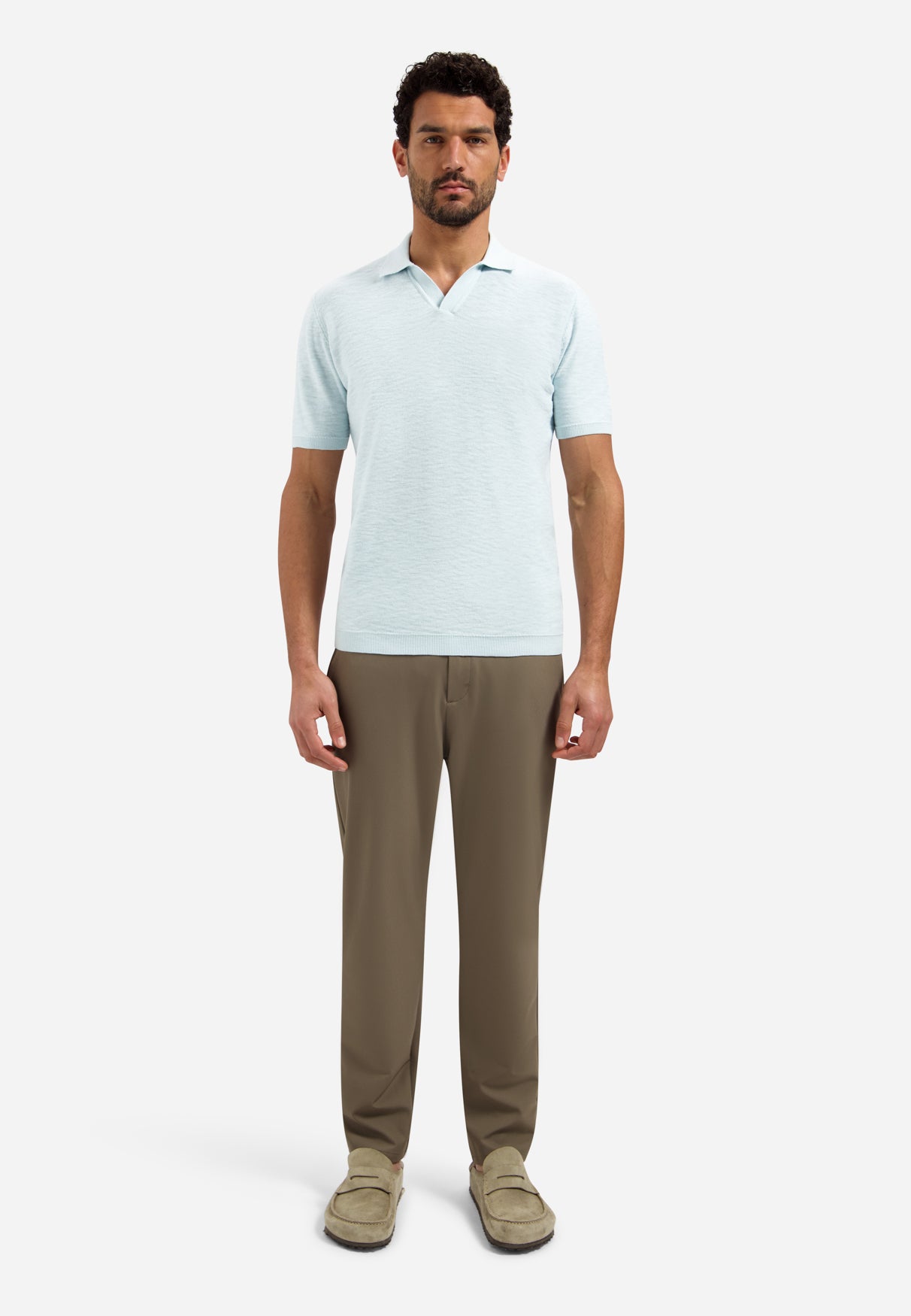 Strick-Poloshirt mit V-Ausschnitt | Sky