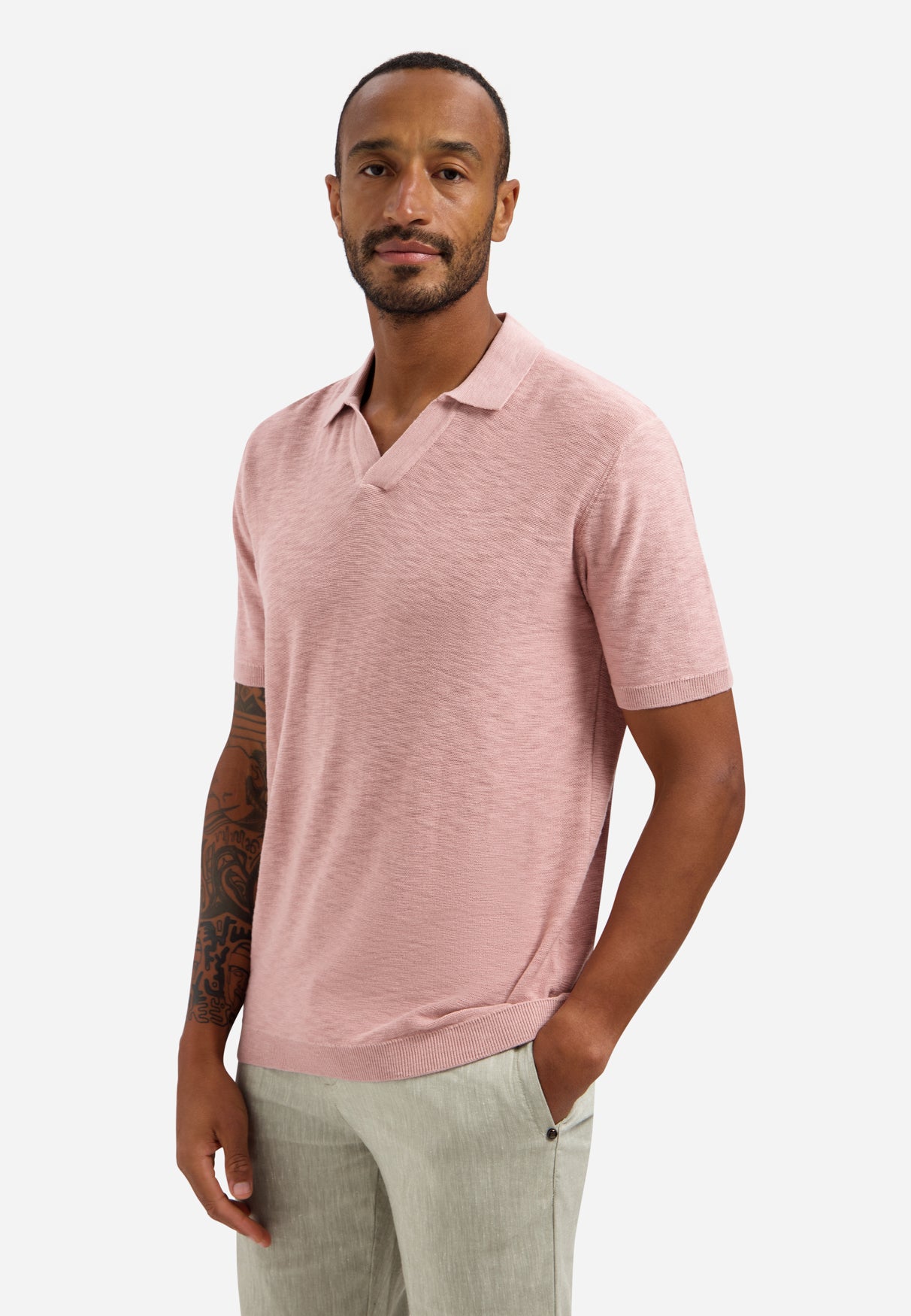 Strick-Poloshirt mit V-Ausschnitt | Light Mauve