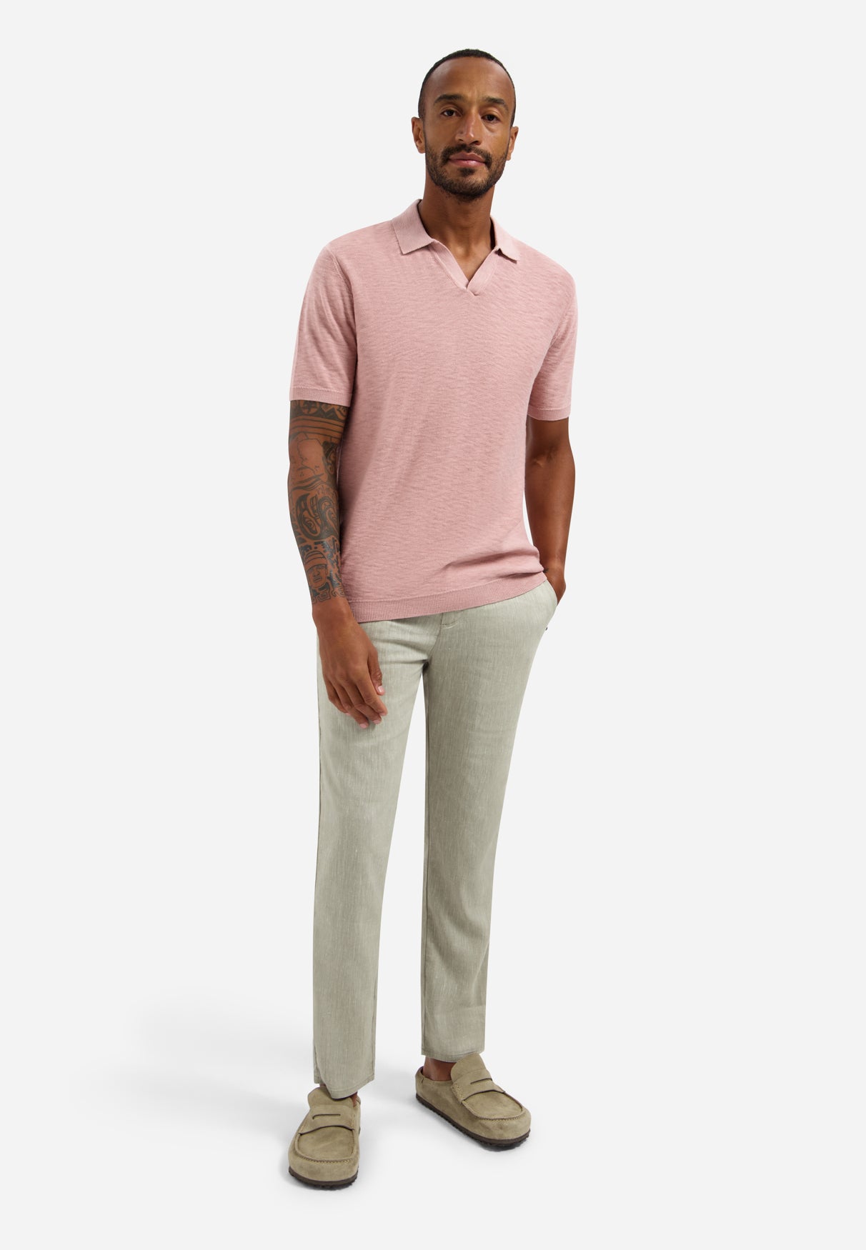 Strick-Poloshirt mit V-Ausschnitt | Light Mauve
