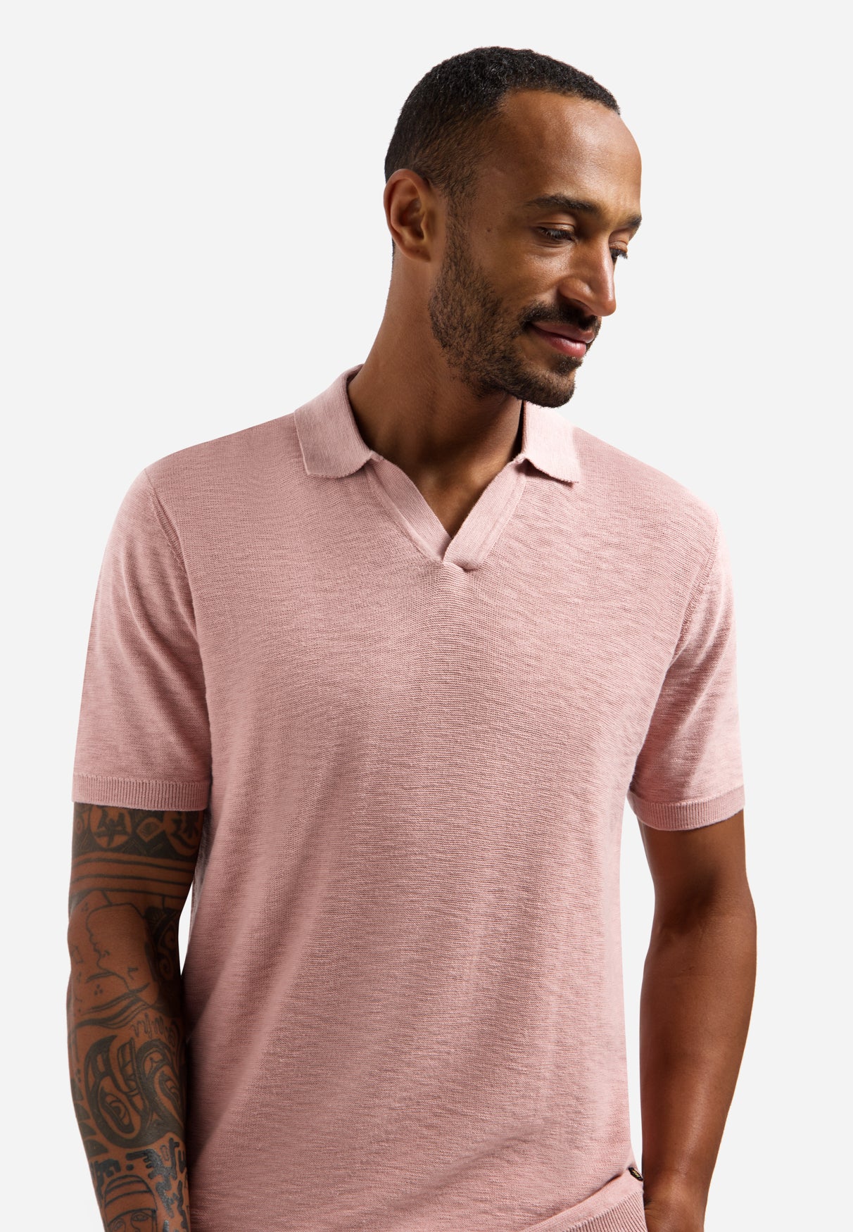 Strick-Poloshirt mit V-Ausschnitt | Light Mauve