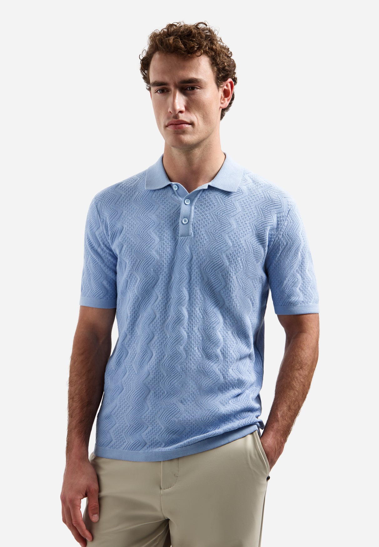 Poloshirt aus Strick mit Relief | Blue