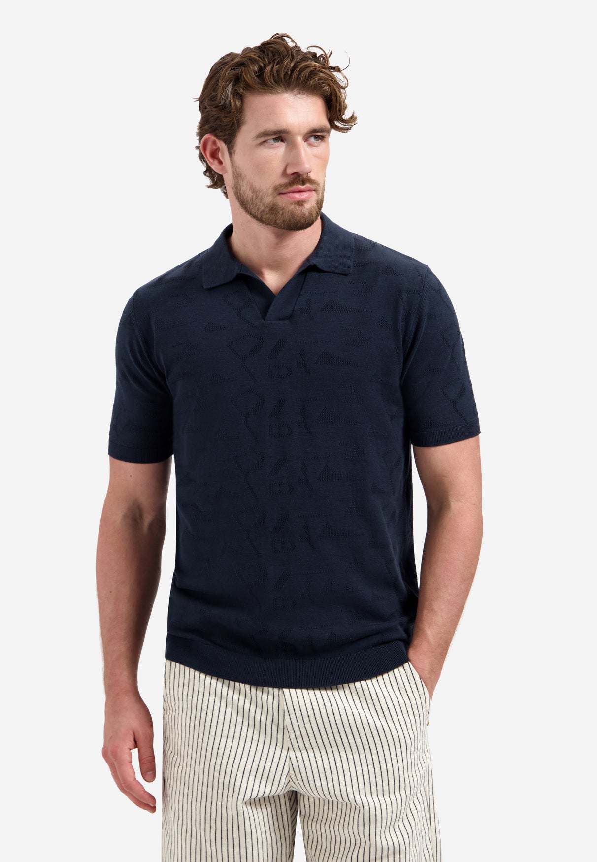 Knitted jacquard polo shirt | Night