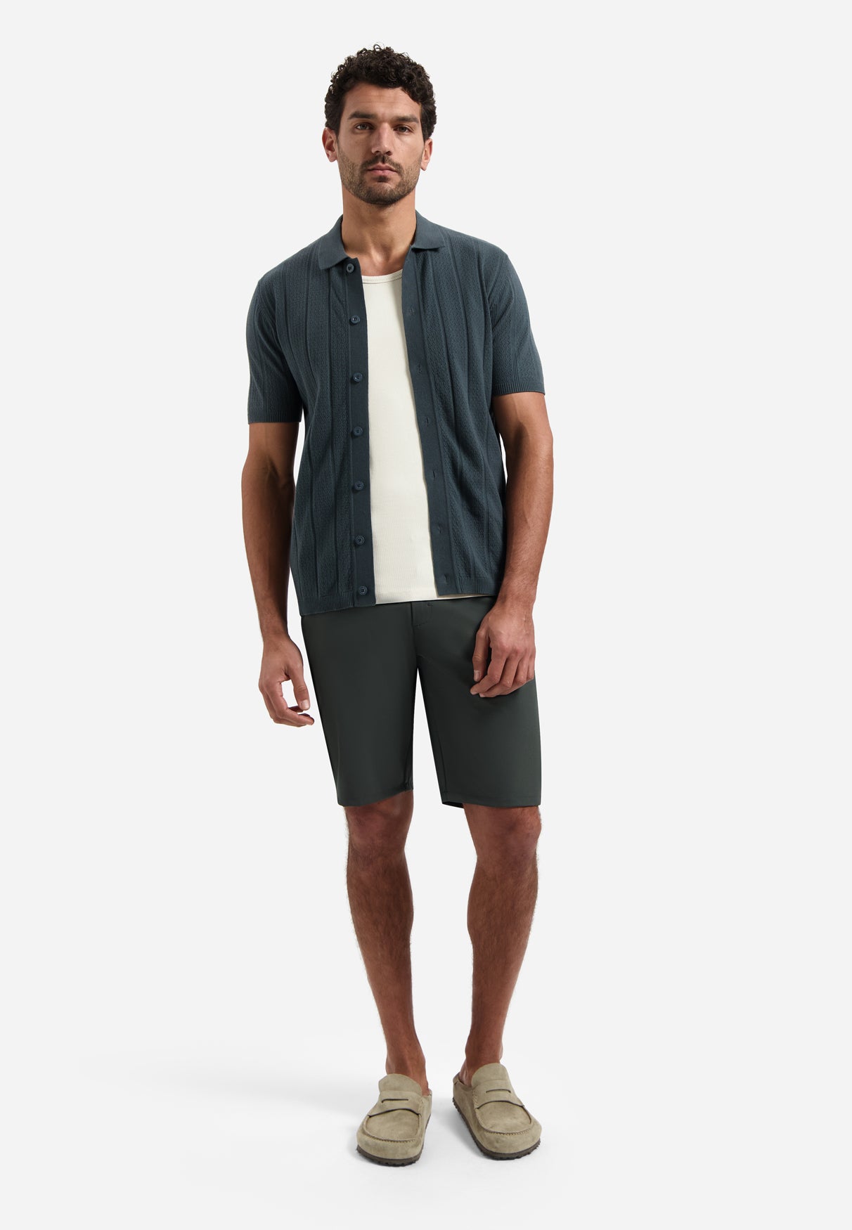 Knitted polo shirt with button closure | Dark Steel