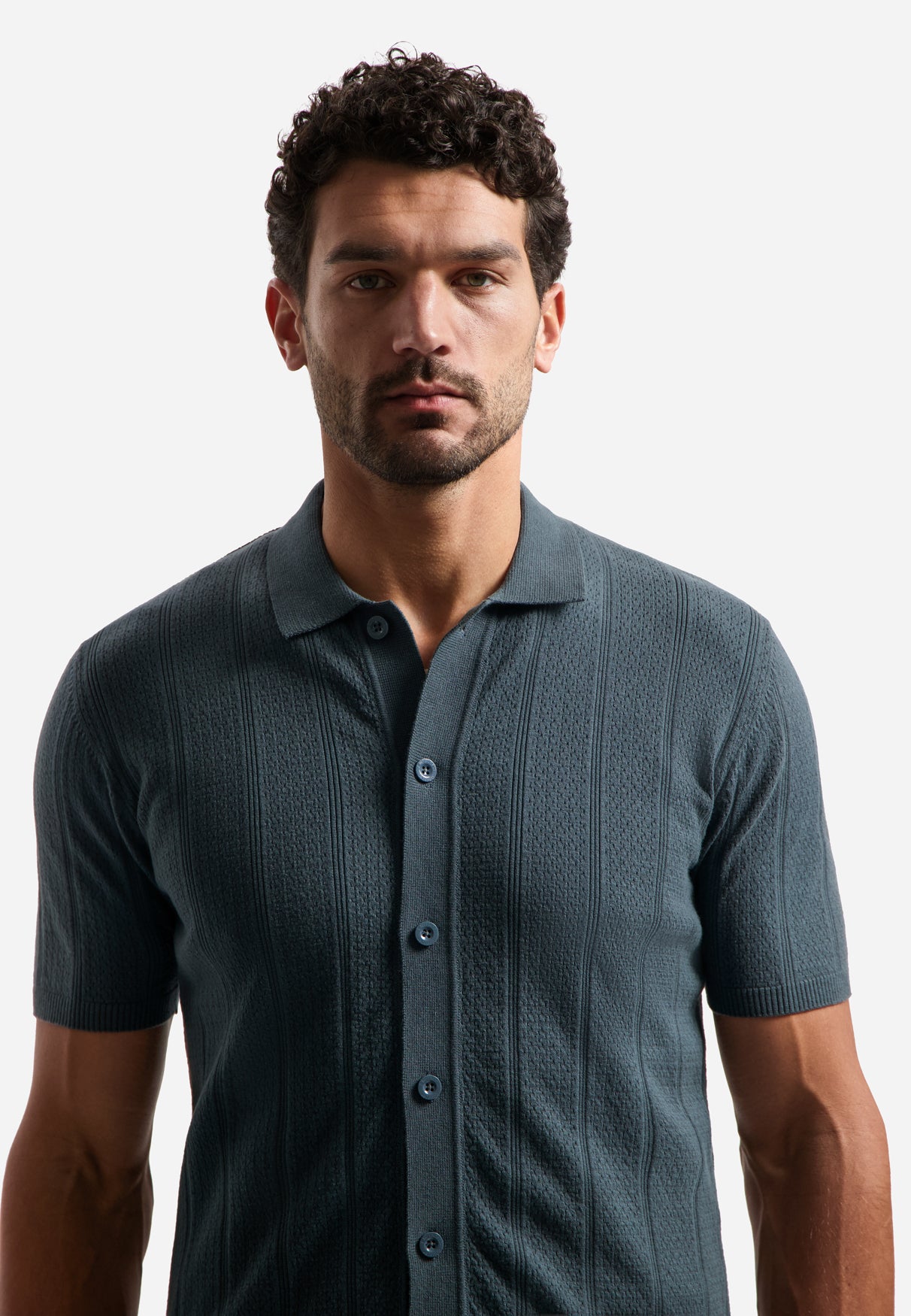 Knitted polo shirt with button closure | Dark Steel
