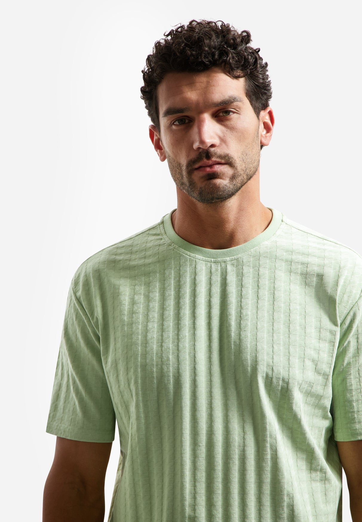Plain T-shirt with relief texture | Green