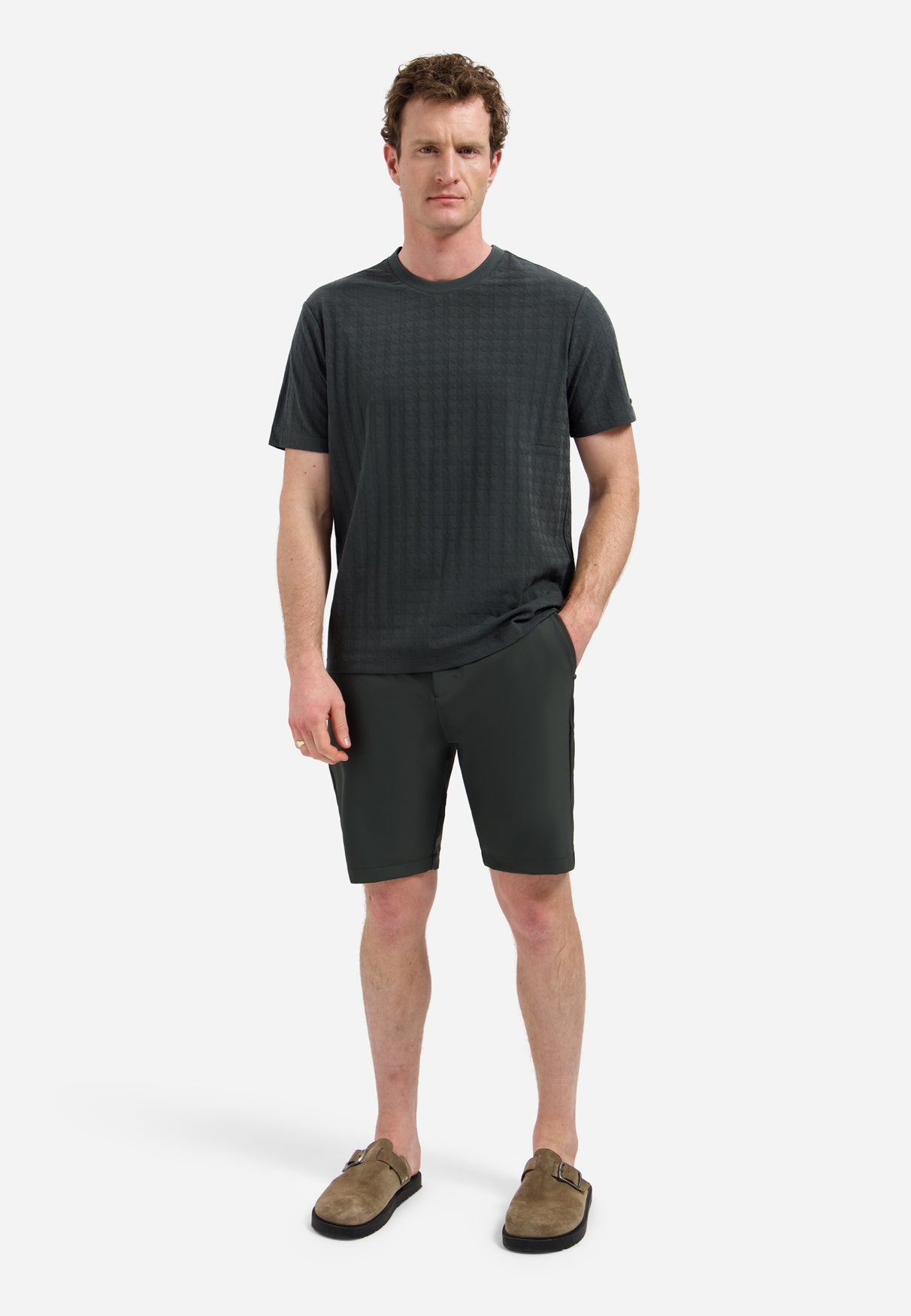 Einfarbiges T-Shirt mit Reliefstruktur | Dark Steel