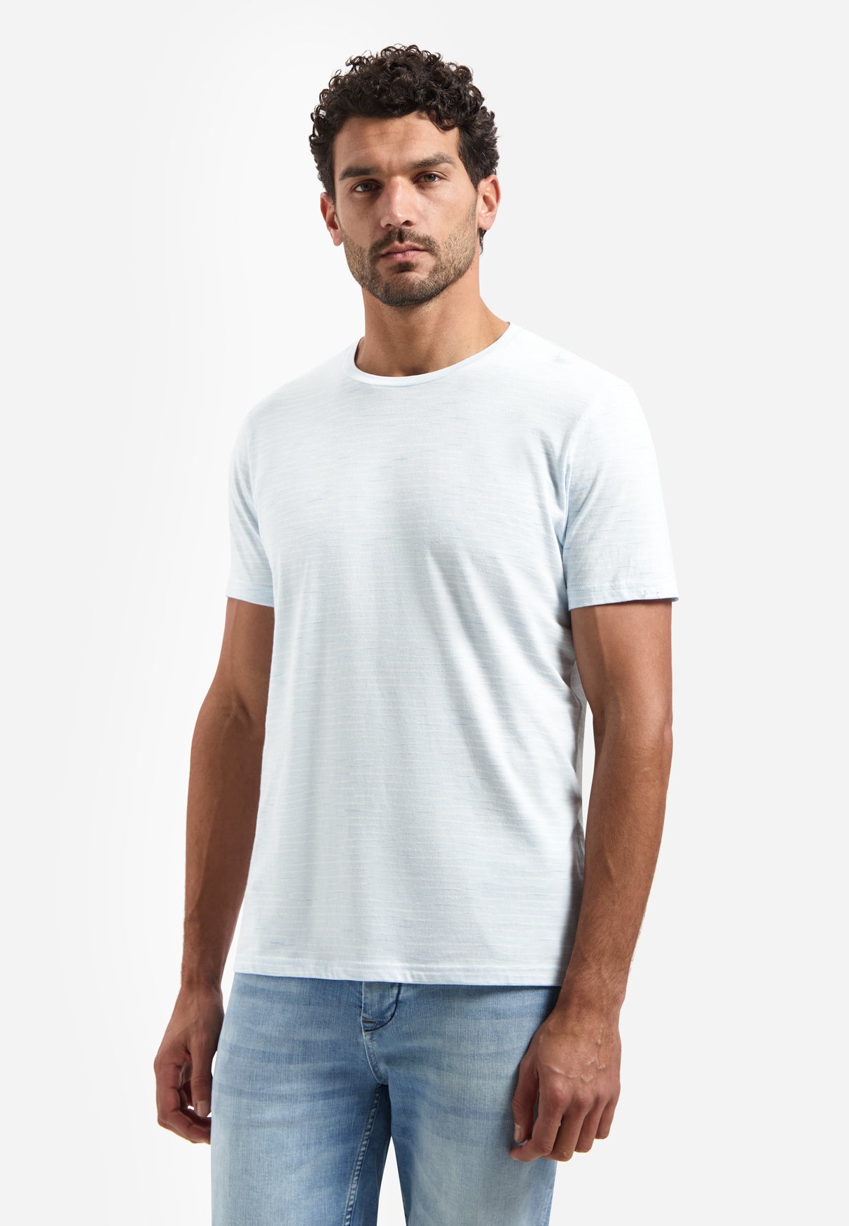 Striped T-shirt with round neck | Sky